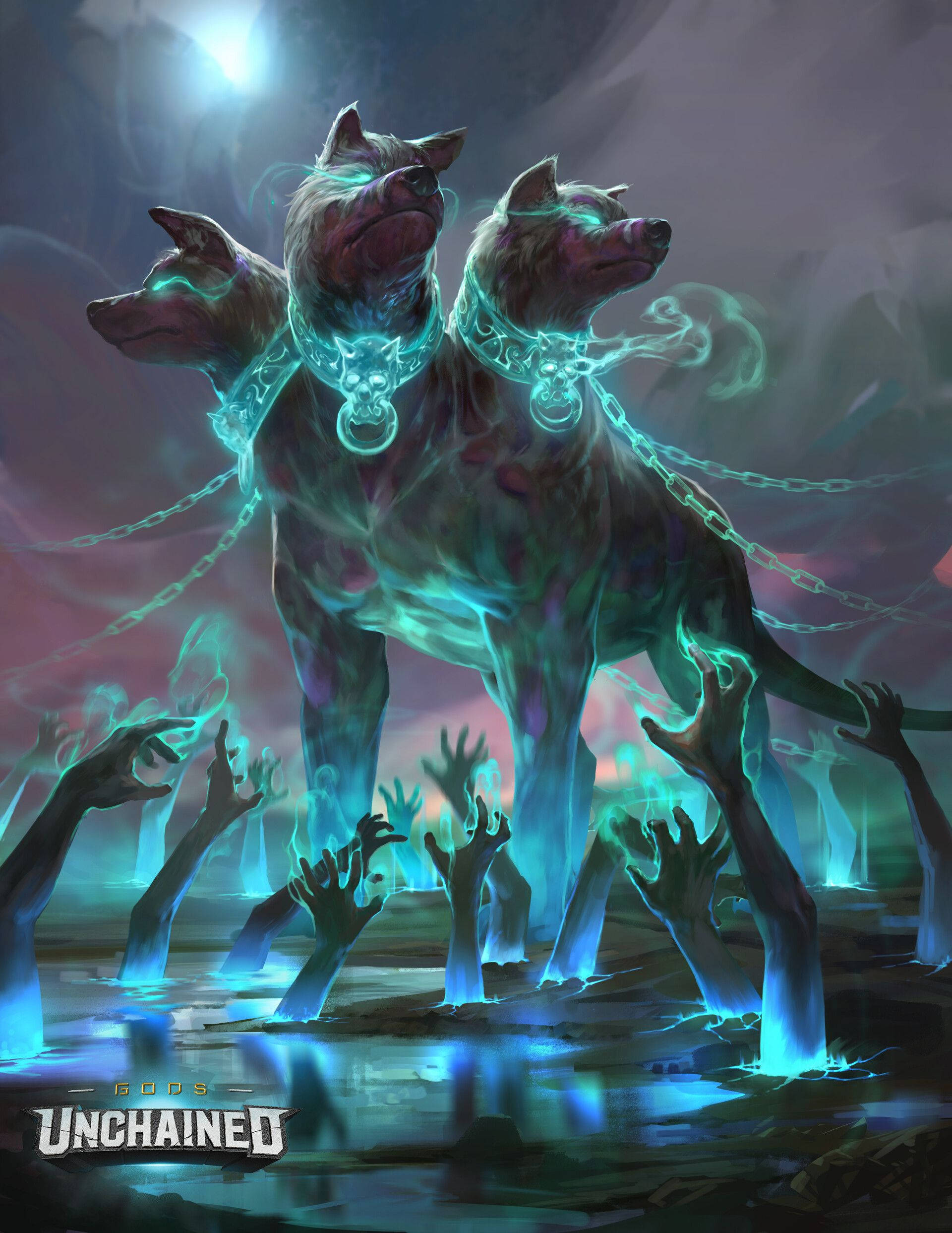 Cerberus, magic chains, three-headed spectral hound, Full HD Phone Wallpaper