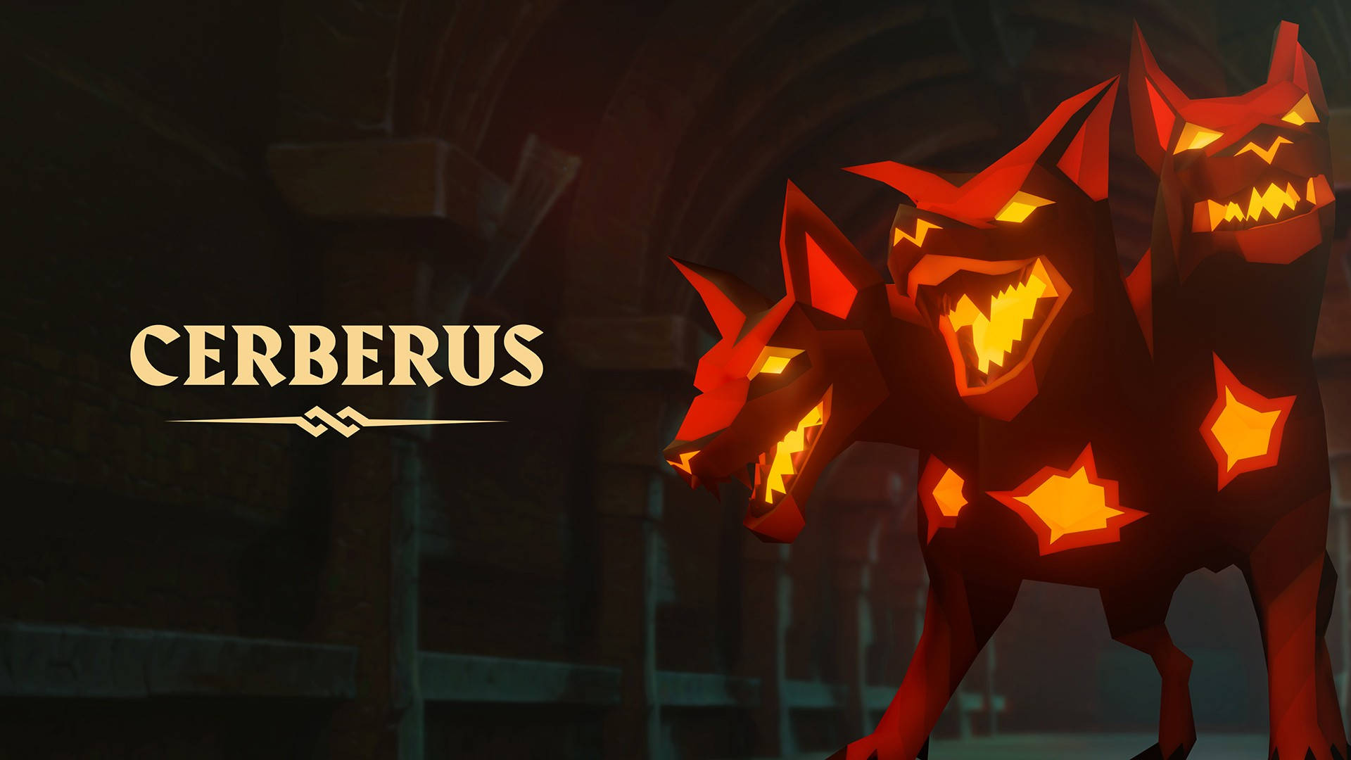 Cerberus, glowing orange eyes, star patterns, Full HD Desktop Wallpaper
