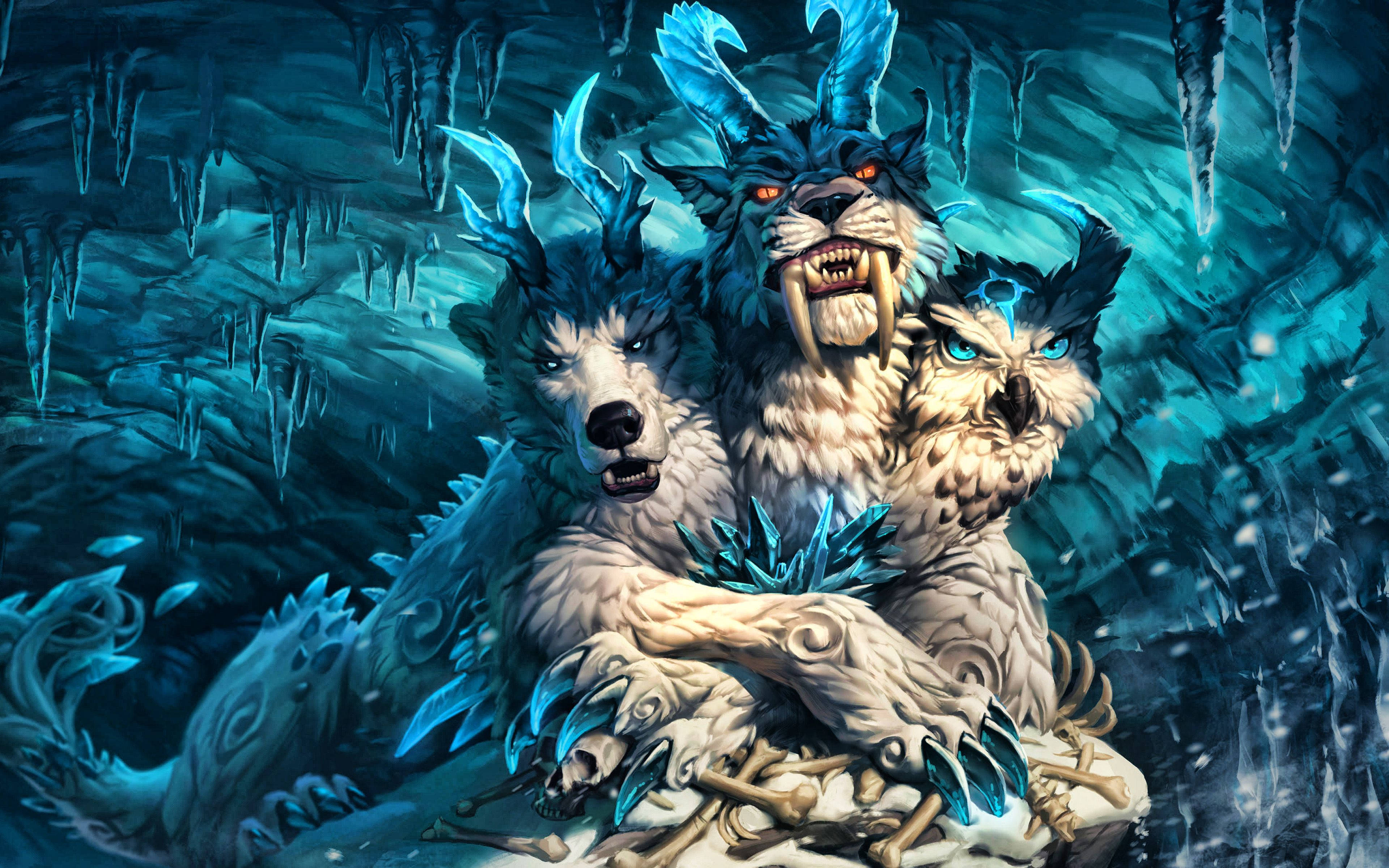 Cerberus, ice cave, ice wolves, 4K Desktop Wallpaper