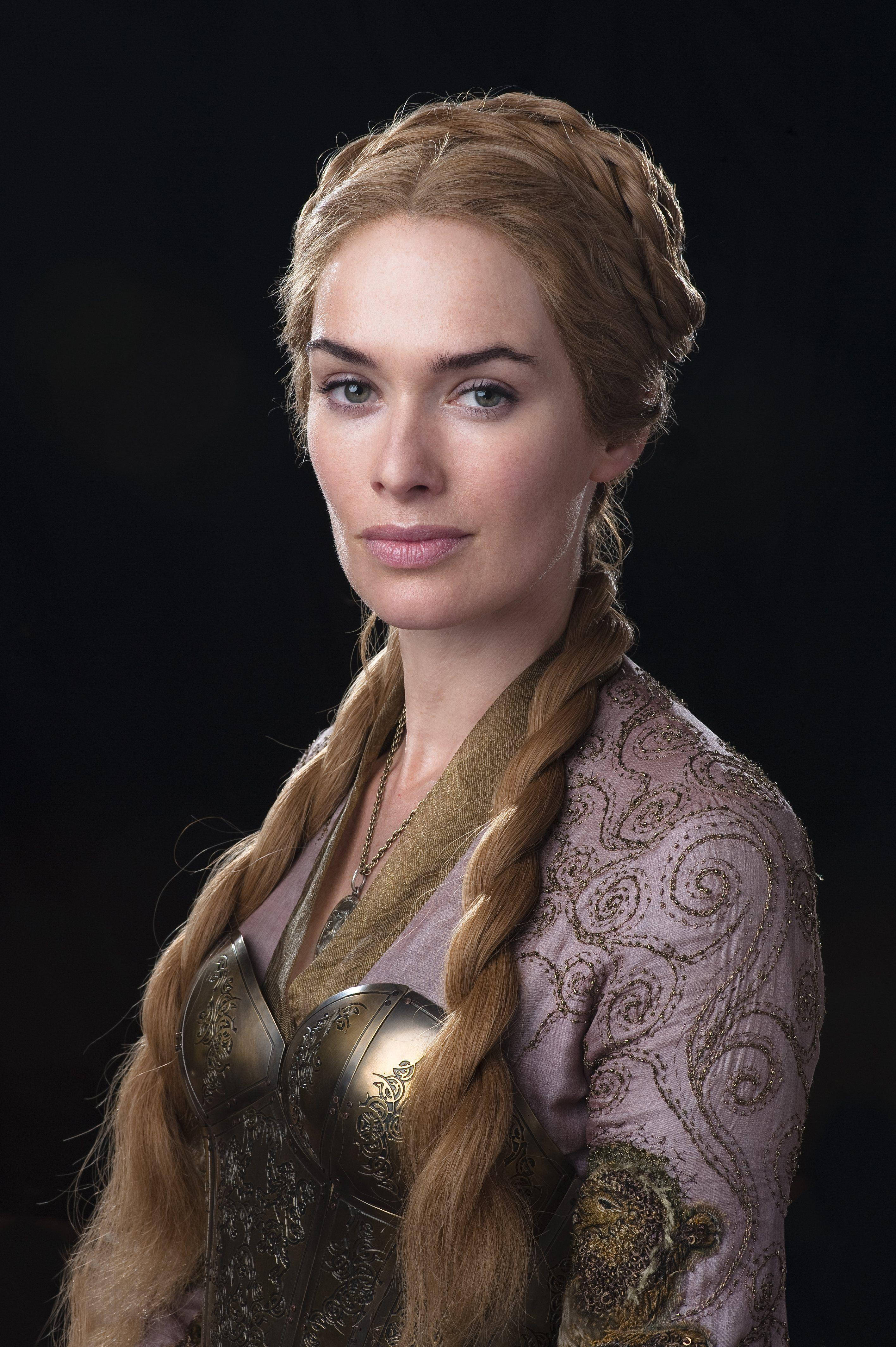 Cersei Lannister, golden braided hair, ornate medieval-style armor, 4K Phone Wallpaper