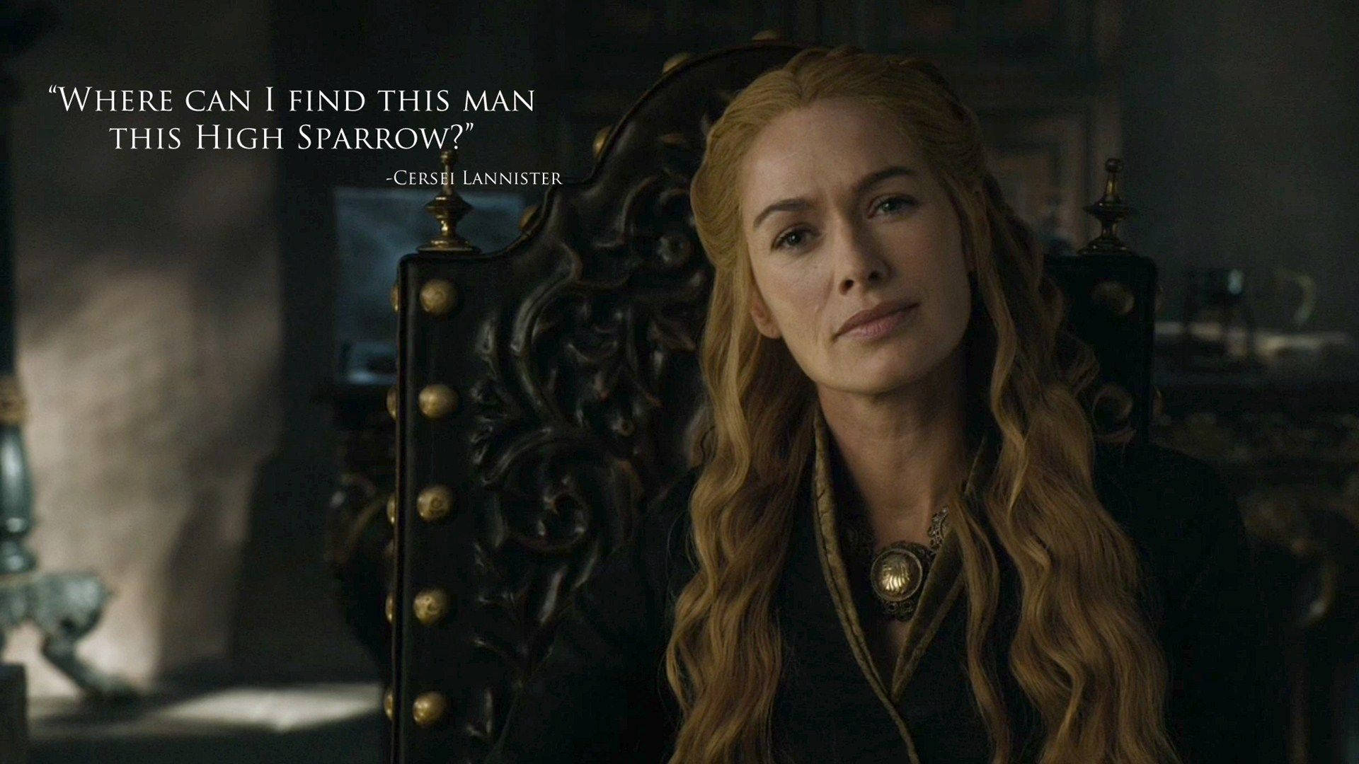 Cersei Lannister, golden accents, dark ornate throne, Full HD Desktop Wallpaper