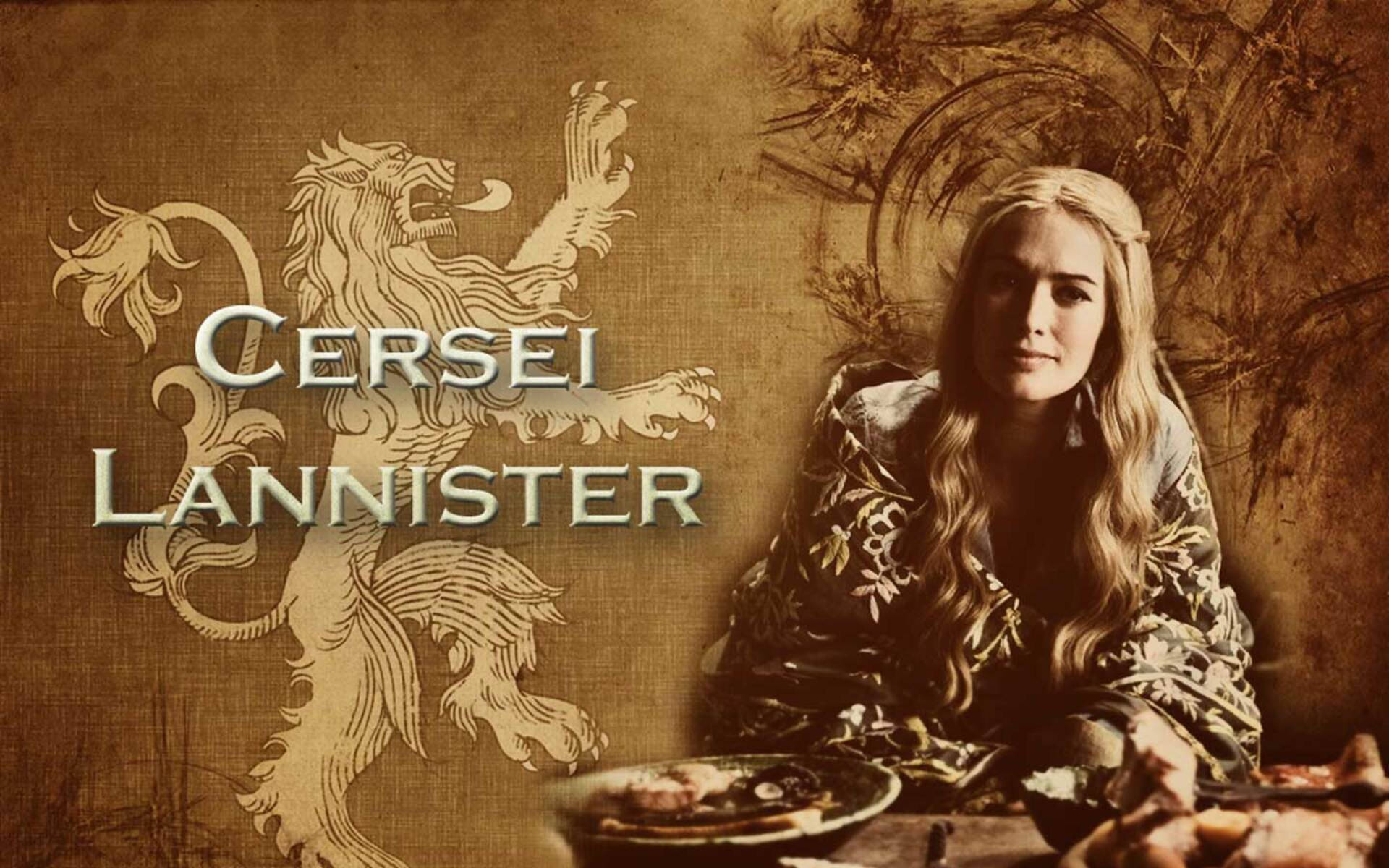 Cersei Lannister, lion sigil, sepia-toned, Full HD Desktop Wallpaper