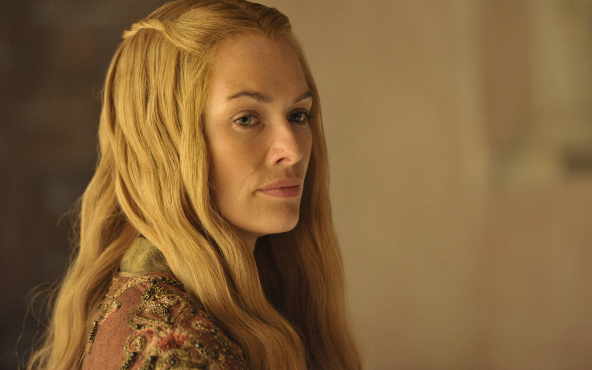 Cersei Lannister, long golden hair, ornate embroidered garment, Full HD Desktop Wallpaper