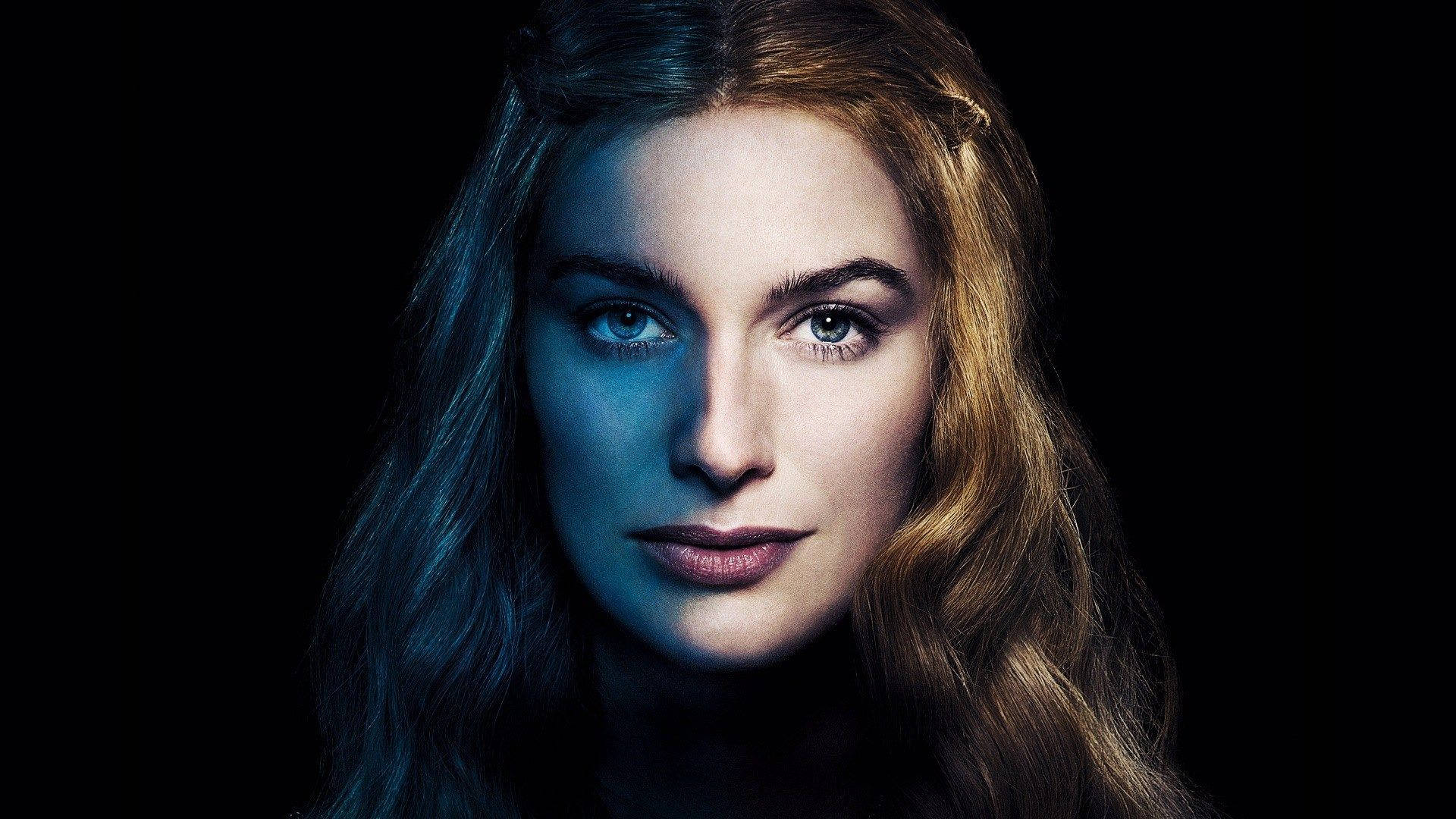 Cersei Lannister, long wavy hair, dramatic blue lighting, Full HD Desktop Wallpaper
