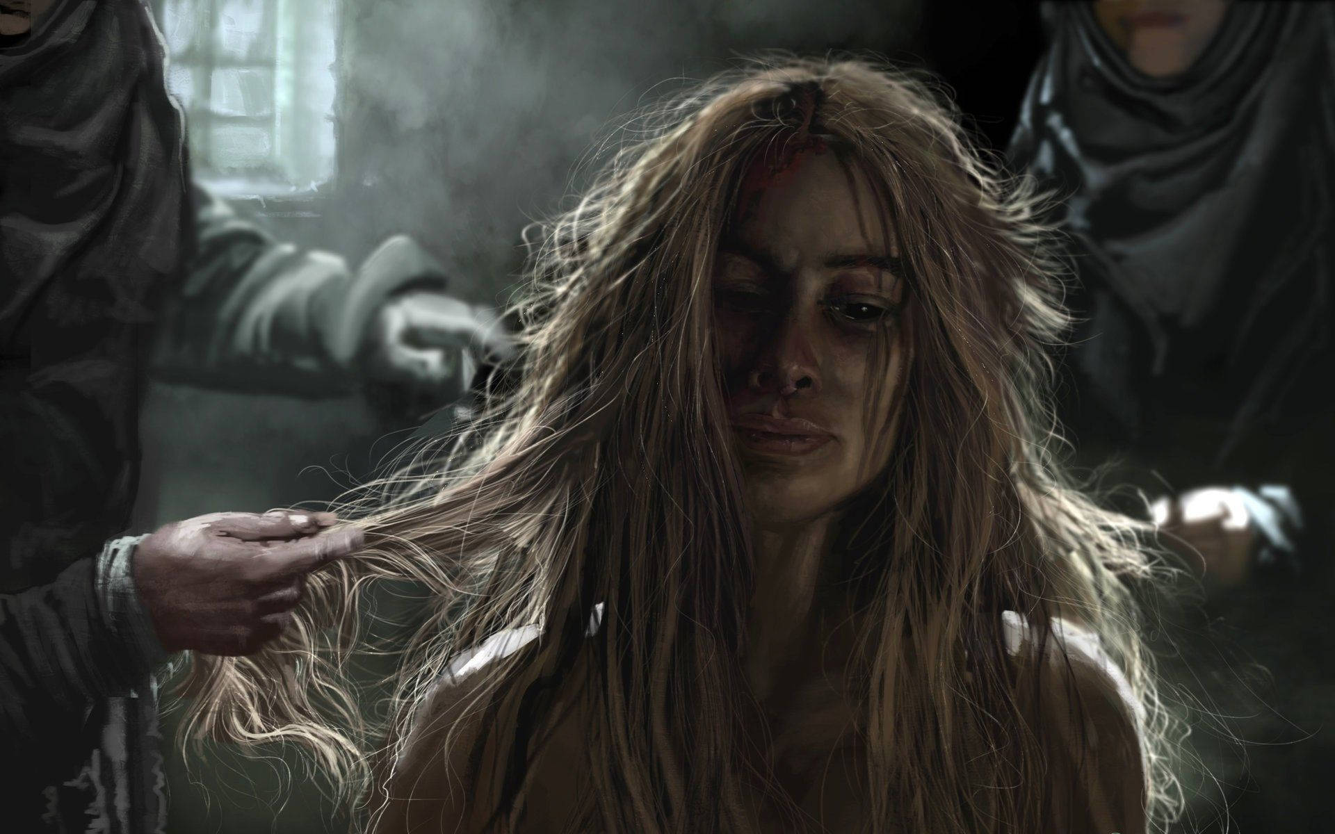 Cersei Lannister, distressed woman, long dirty hair, Full HD Desktop Wallpaper