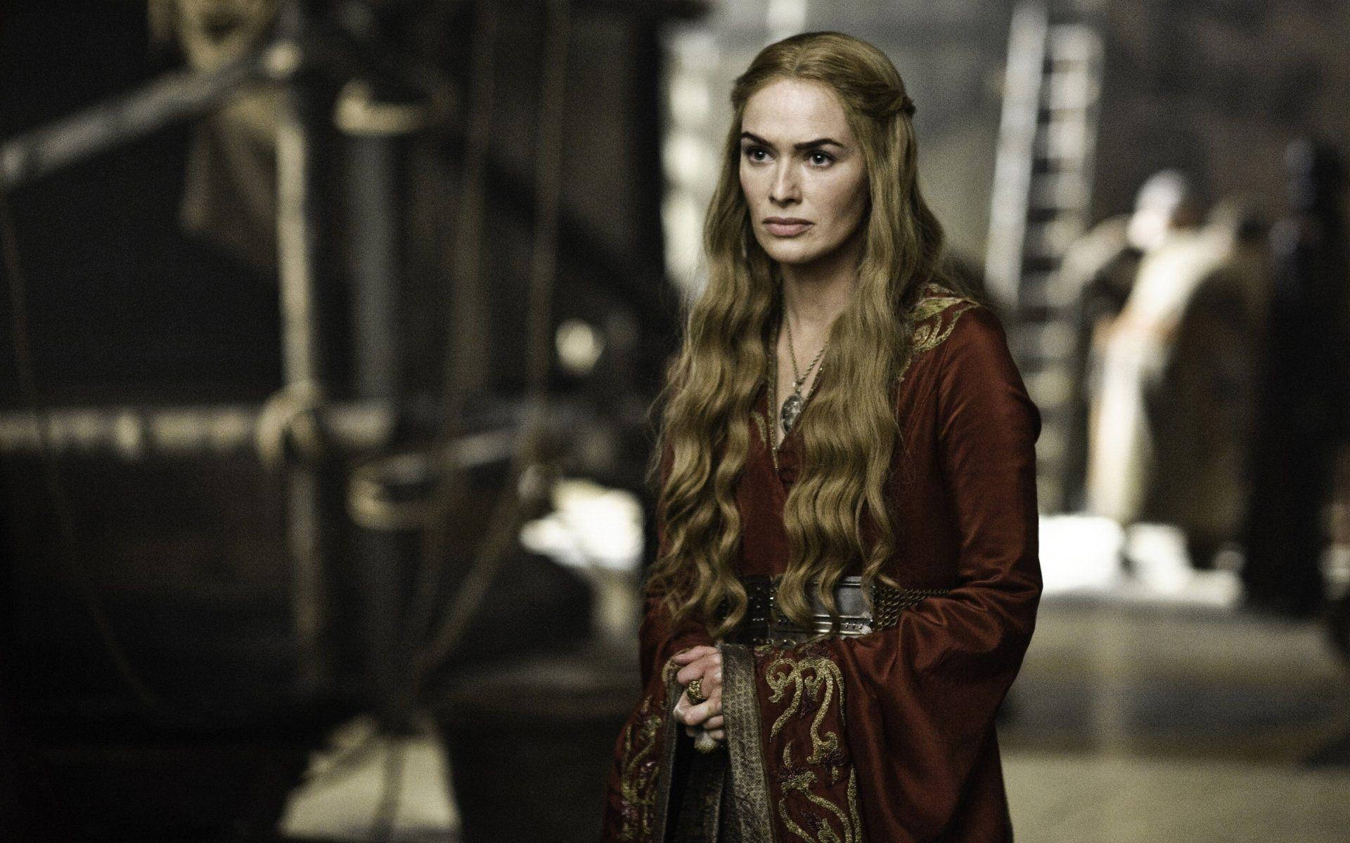 Cersei Lannister, red medieval gown, dimly lit, Full HD Desktop Wallpaper