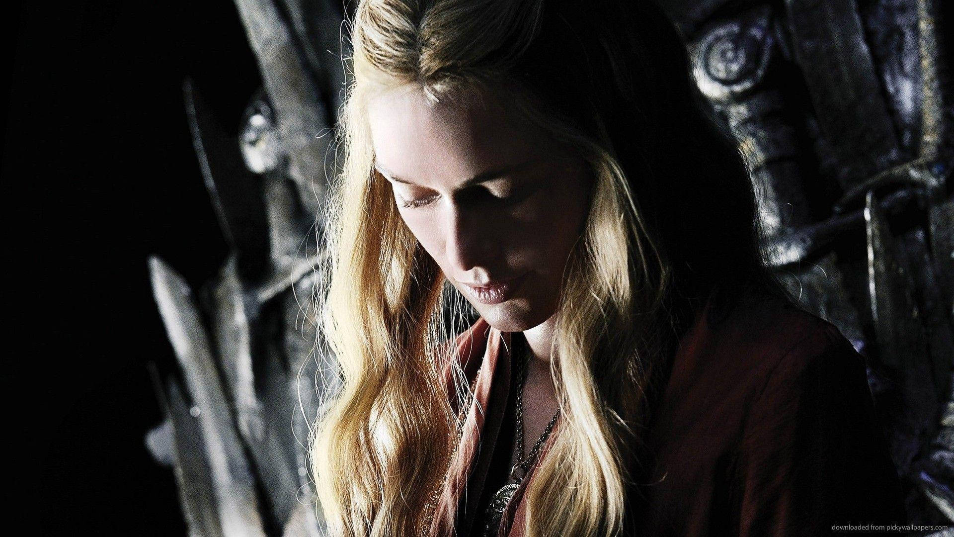 Cersei Lannister, throne of swords, long blonde hair, Full HD Desktop Wallpaper