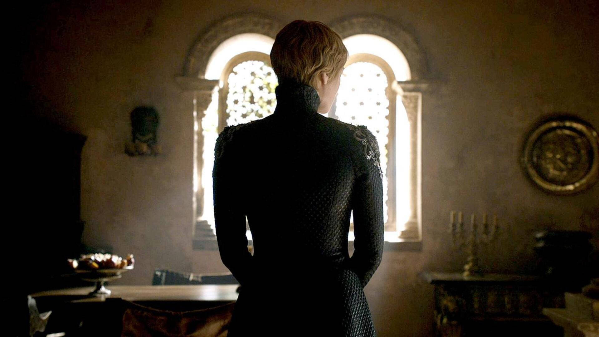 Cersei Lannister, dark textured gown, bright arched window, Full HD Desktop Wallpaper