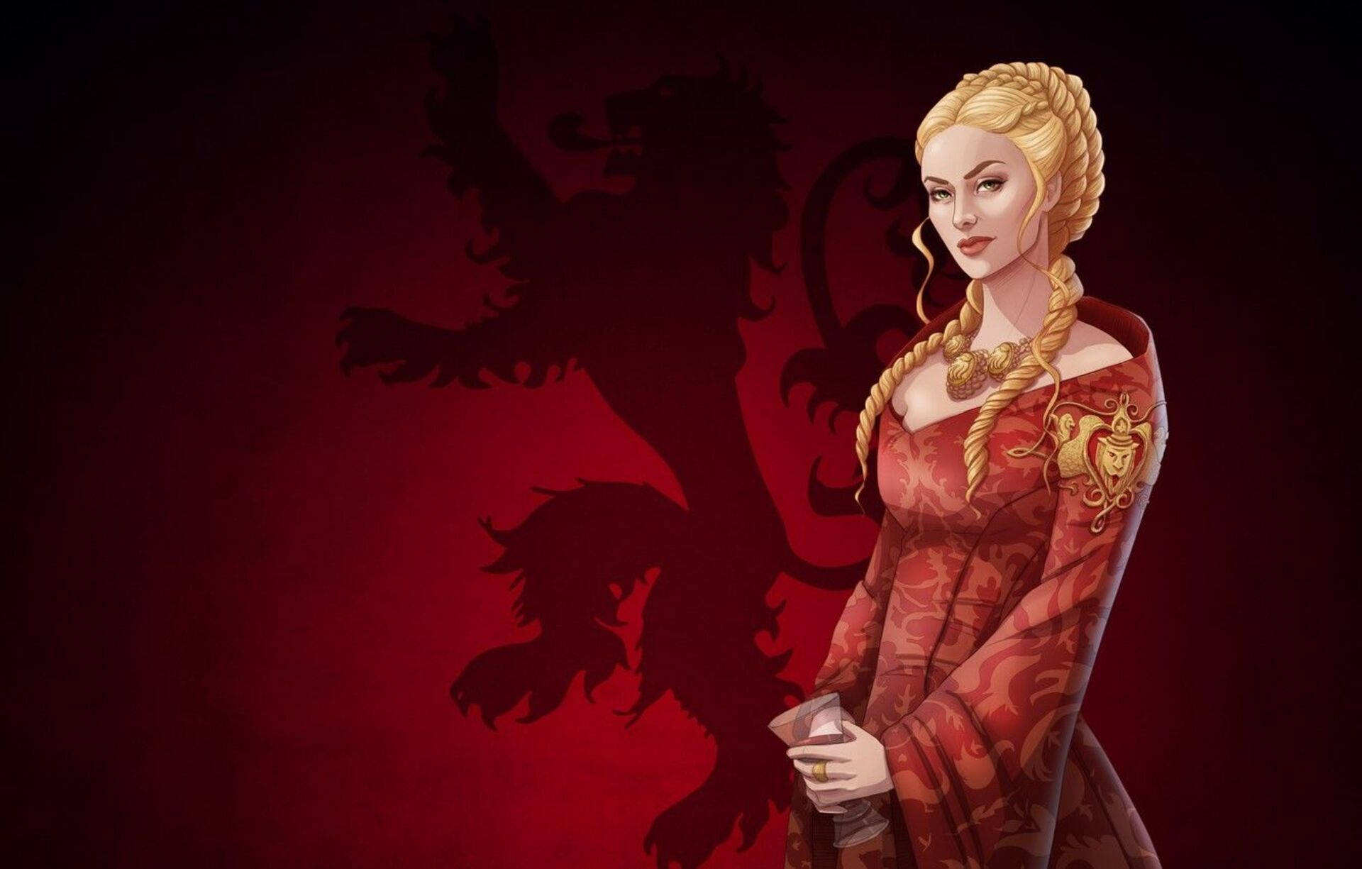 Cersei Lannister, red medieval gown, lion sigil, Full HD Desktop Wallpaper