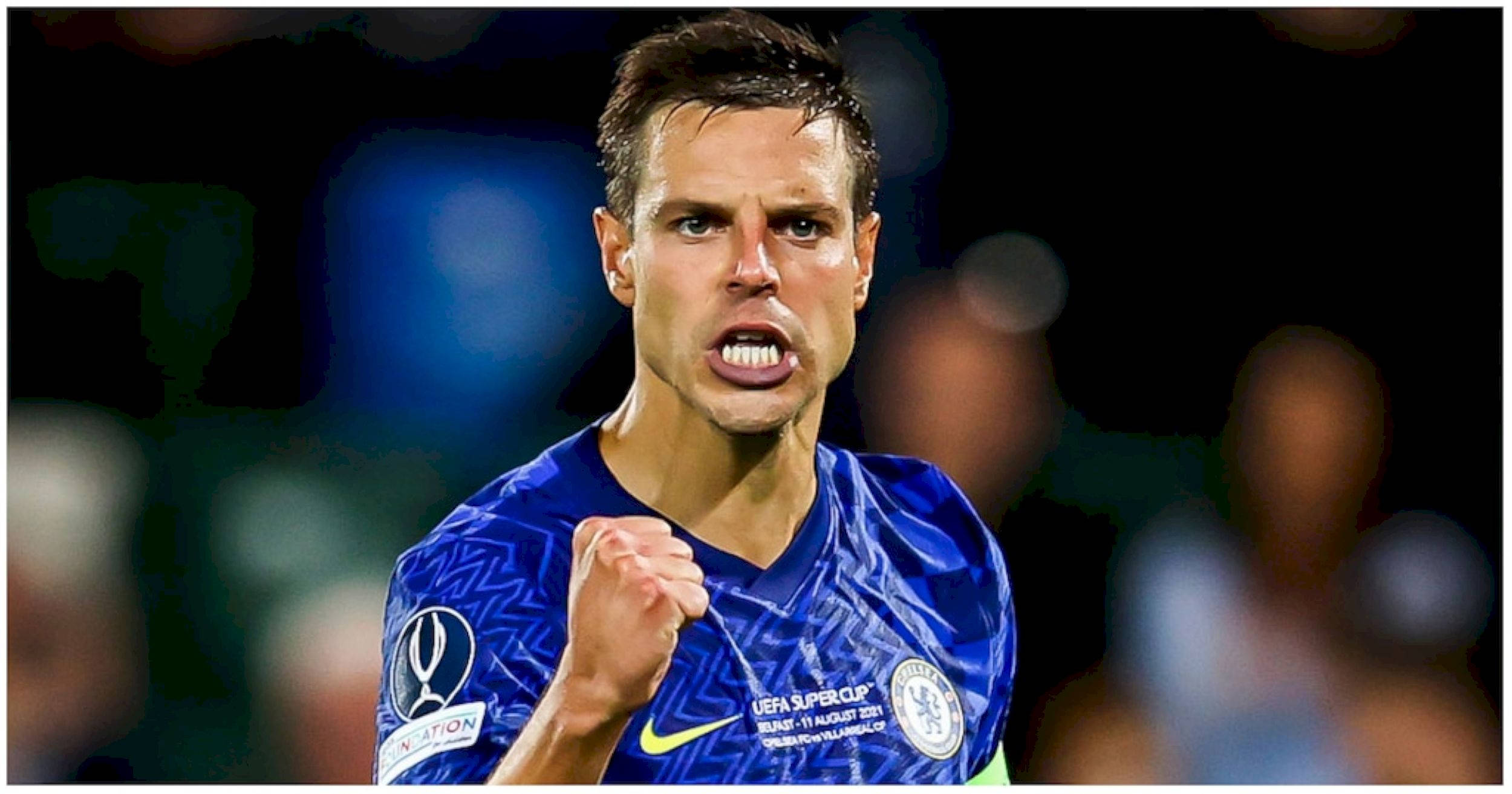 César Azpilicueta, blue Chelsea jersey, stadium lights, Full HD Desktop Wallpaper
