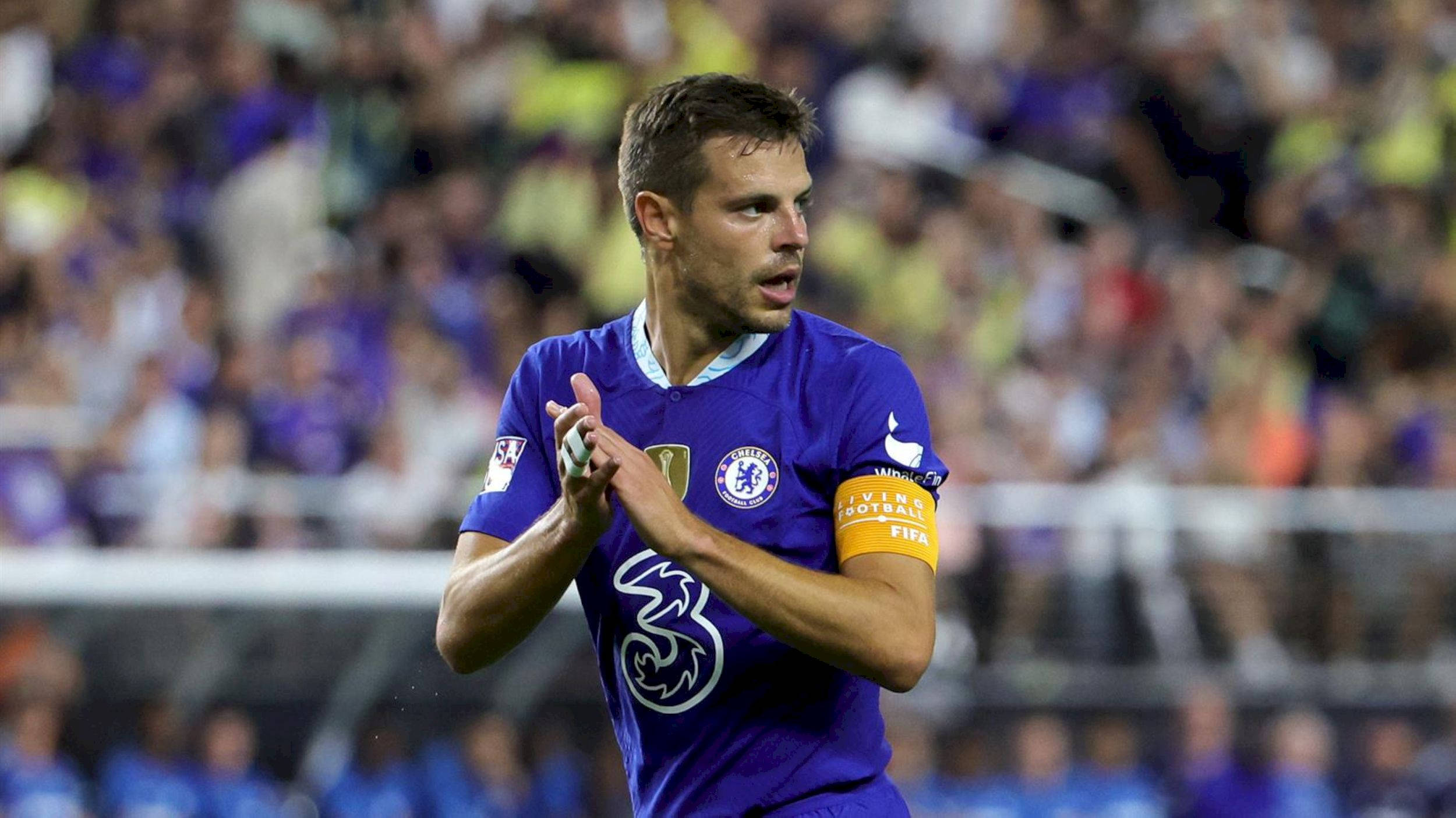 César Azpilicueta, purple Chelsea jersey, stadium lights, Full HD Desktop Wallpaper