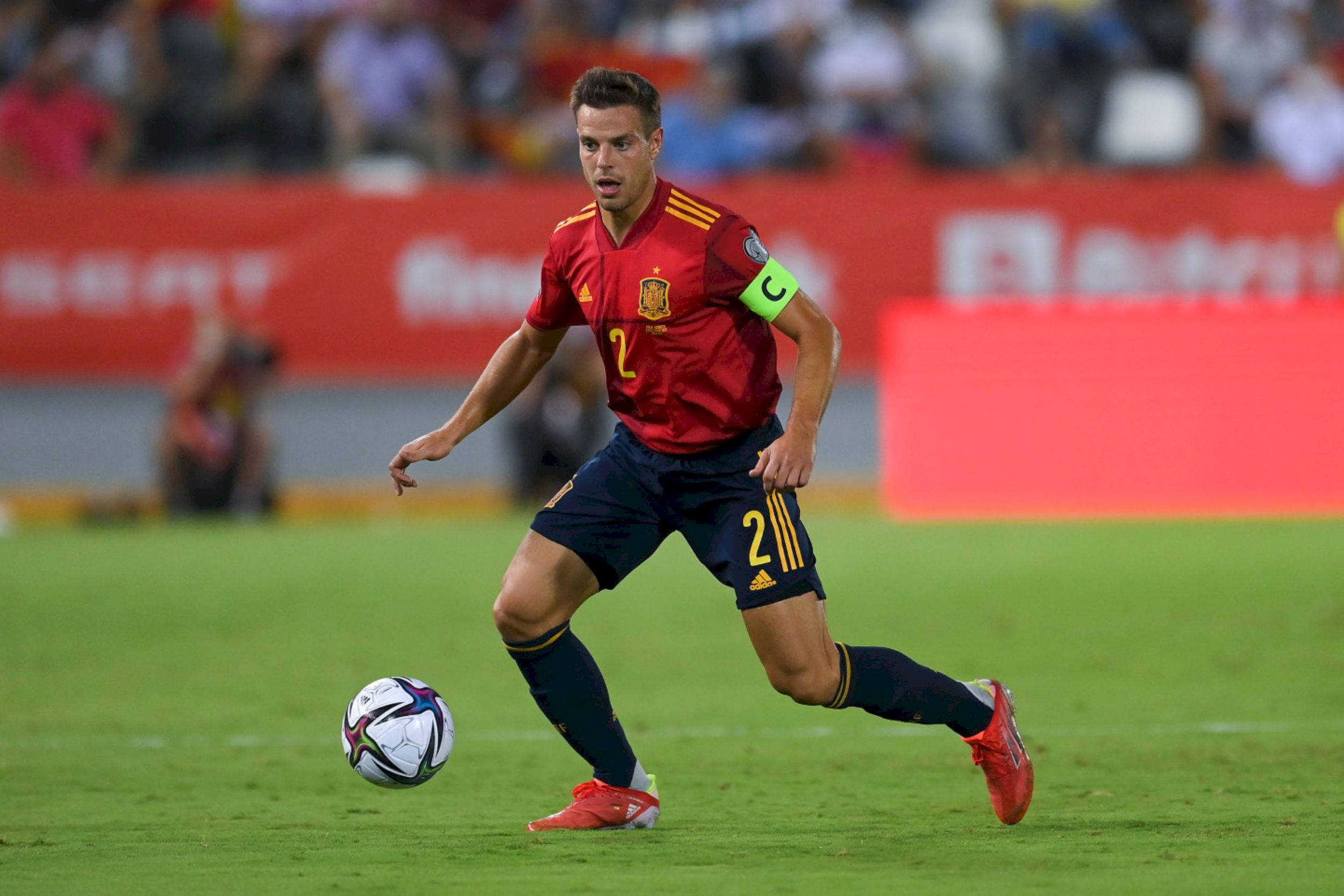 César Azpilicueta, red jersey, white ball, Full HD Desktop Wallpaper