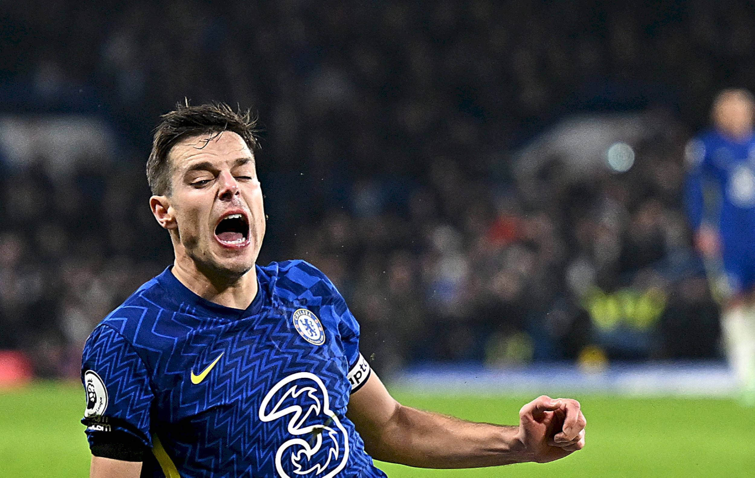 César Azpilicueta, blue Chelsea jersey, stadium pitch, Full HD Desktop Wallpaper