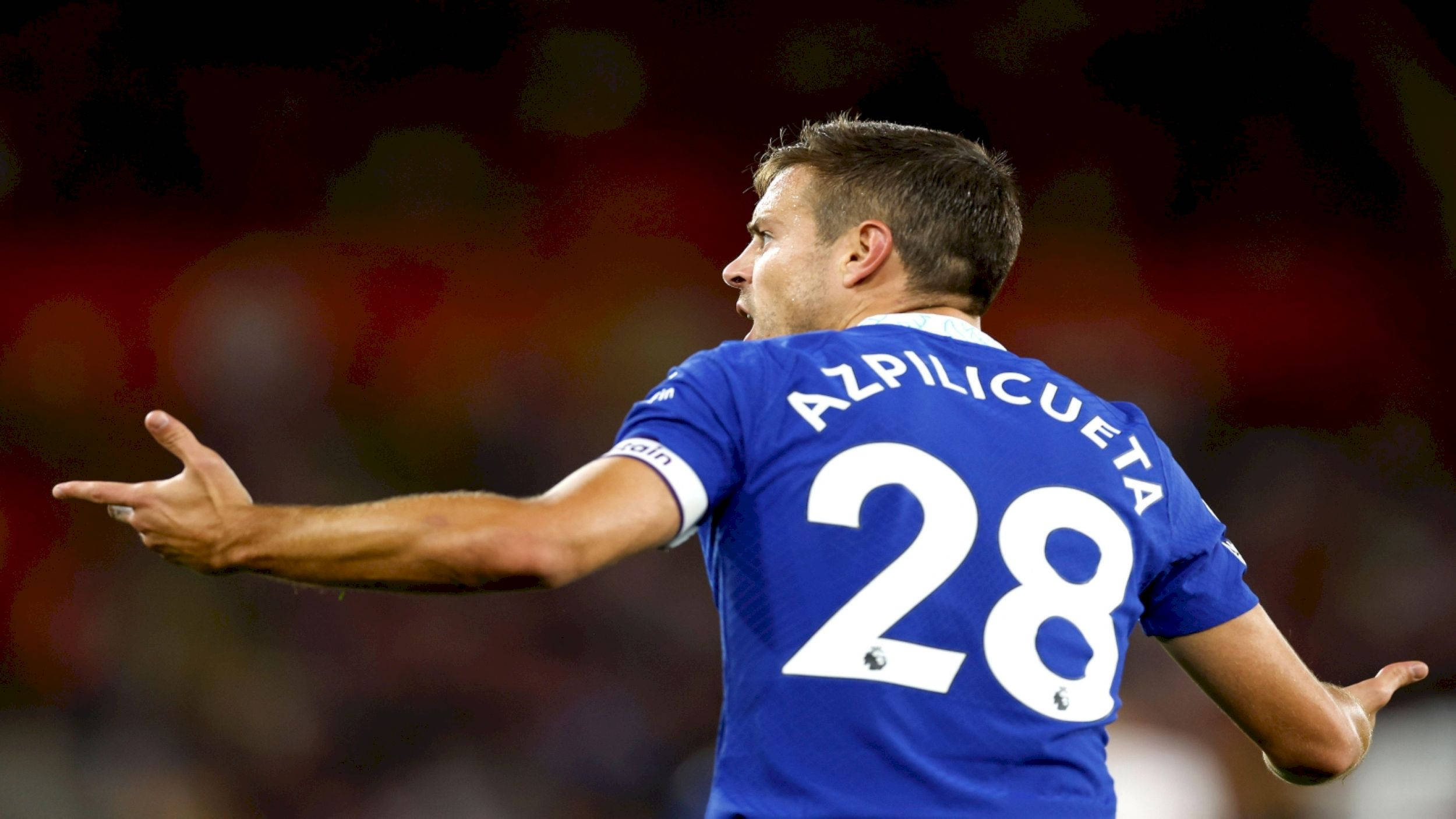 César Azpilicueta, blue jersey, number 28, Full HD Desktop Wallpaper