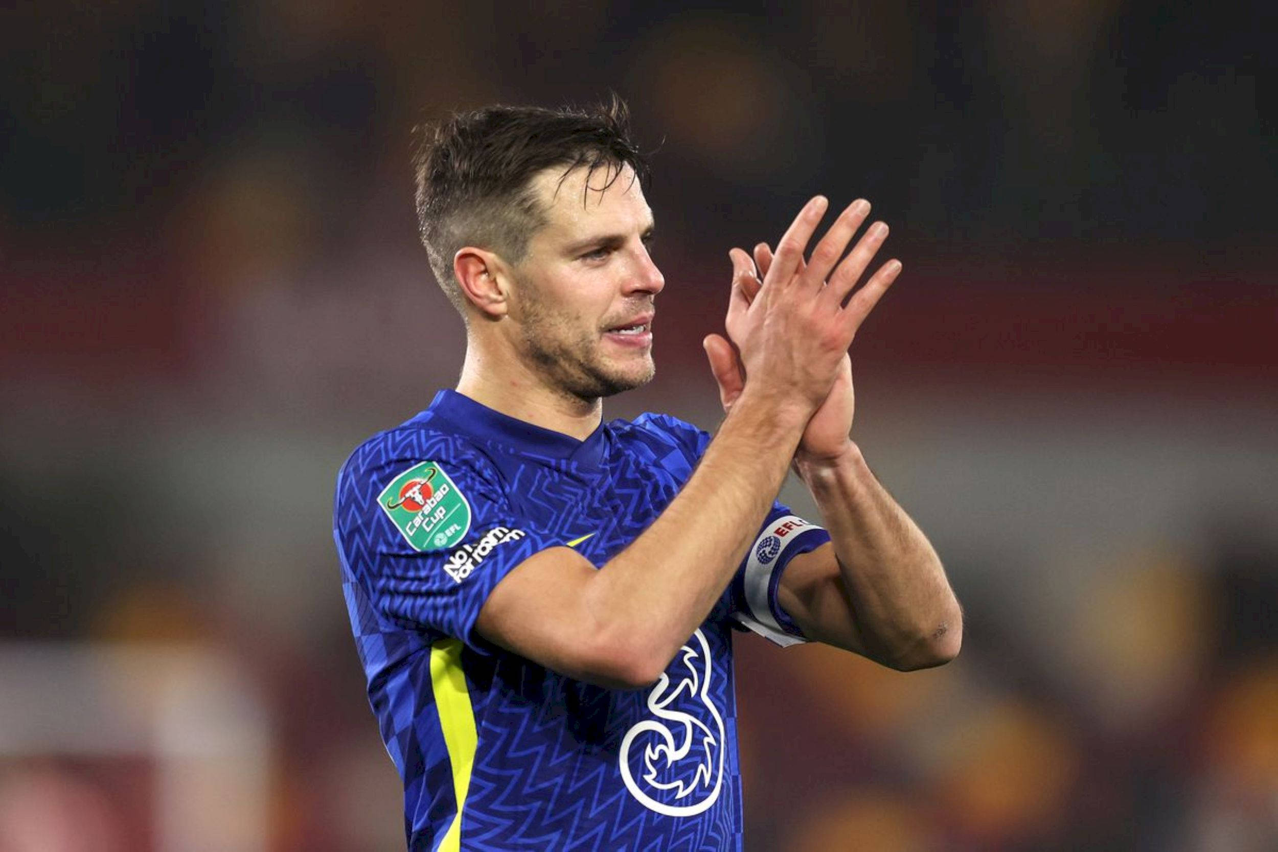 César Azpilicueta, blue jersey, stadium lights, Full HD Desktop Wallpaper