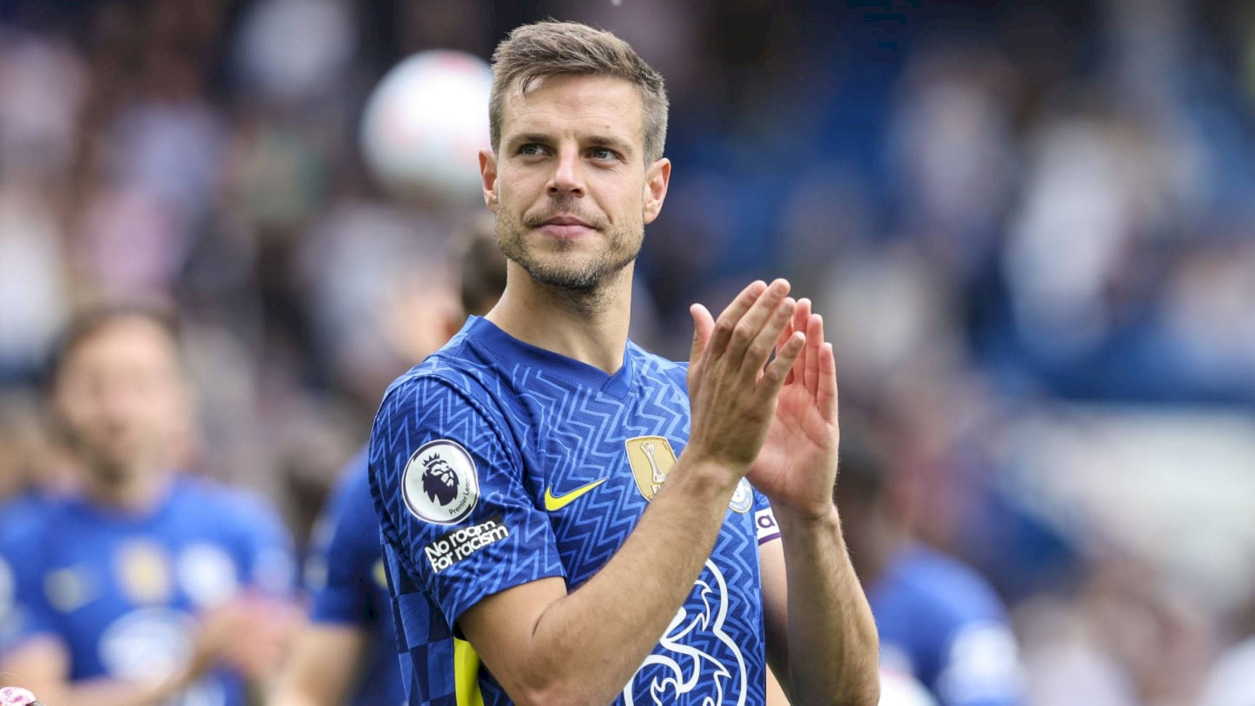 César Azpilicueta, blue patterned jersey, daytime match, Full HD Desktop Wallpaper