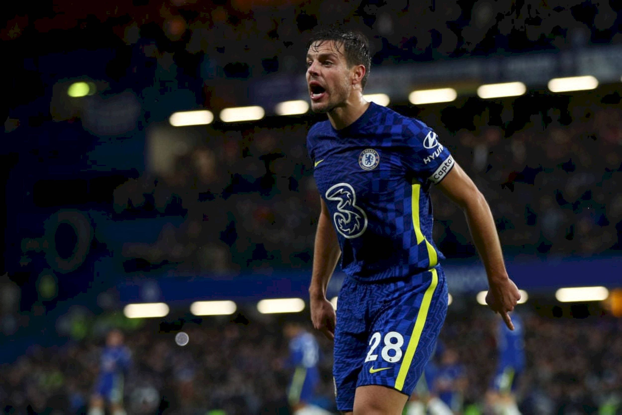 César Azpilicueta, blue Chelsea kit, stadium pitch, Full HD Desktop Wallpaper