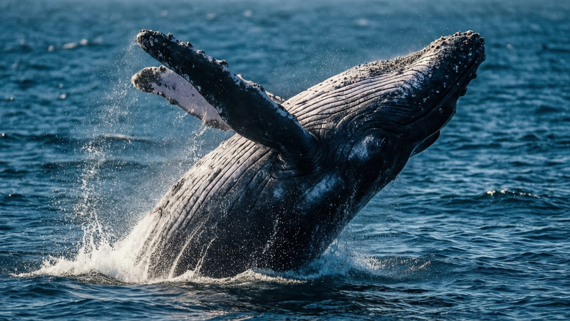 humpback whale, breaching, deep blue ocean water, Full HD Desktop Wallpaper