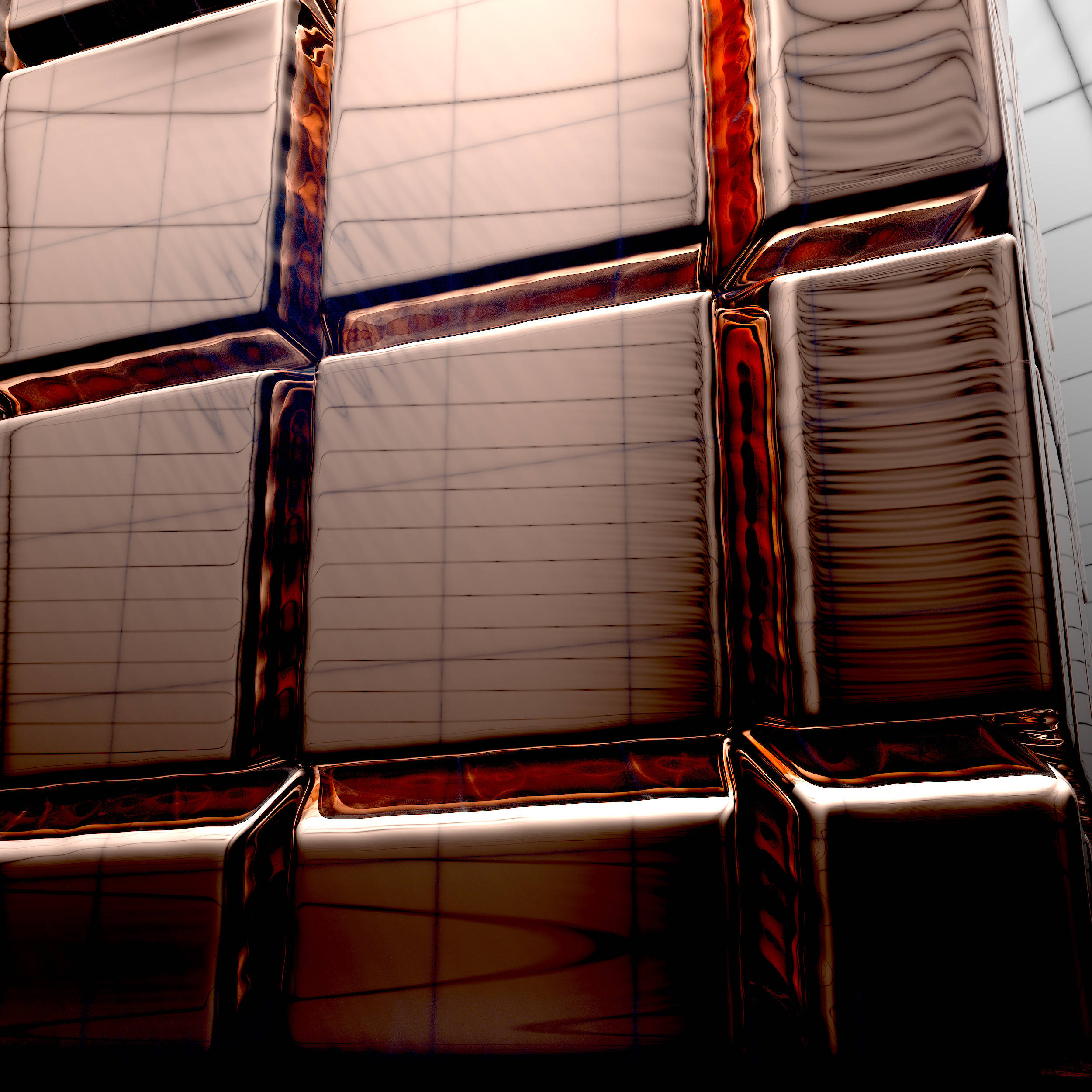 brown cubes, glossy amber, silver surfaces, Full HD Desktop Wallpaper
