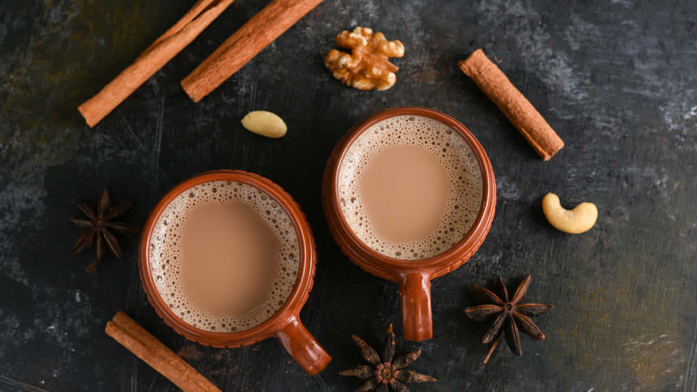 chai tea, rustic clay mugs, cinnamon sticks, SD Desktop Wallpaper