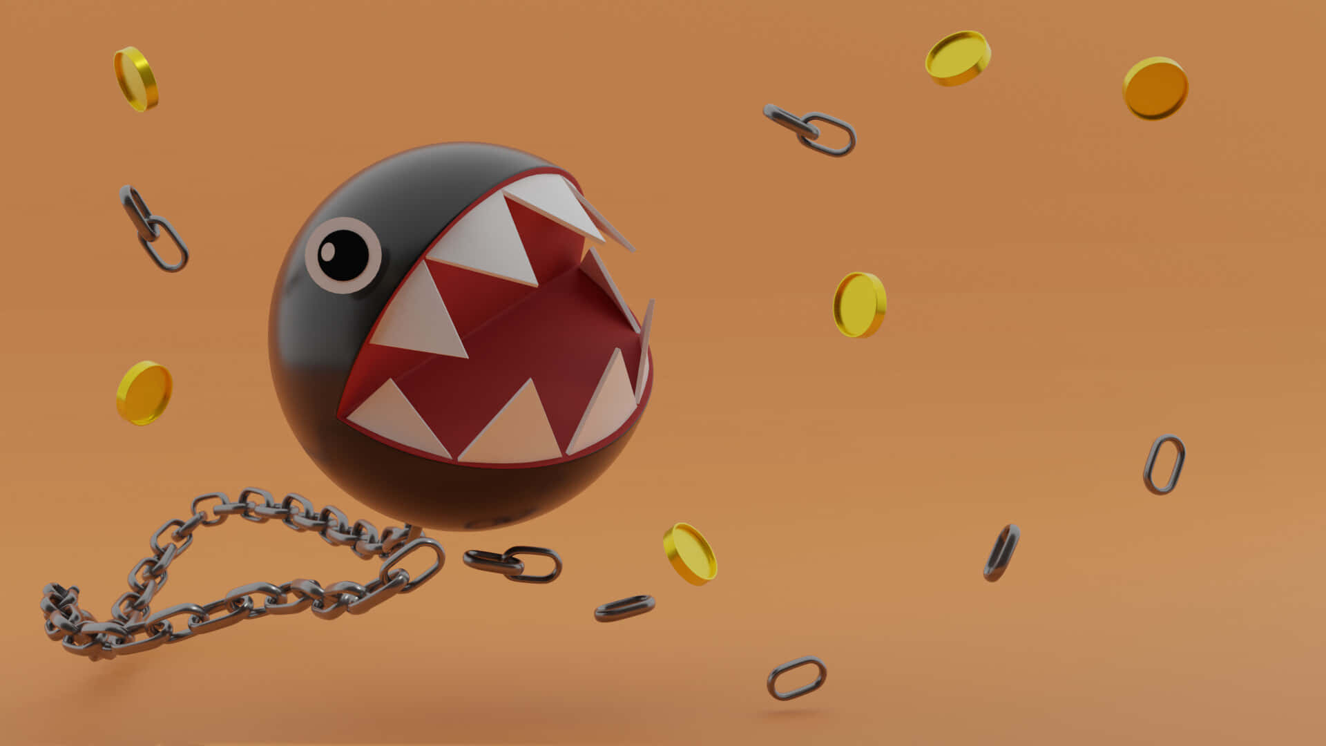 Chain Chomp, 3d-rendered, spherical monster, Full HD Desktop Wallpaper