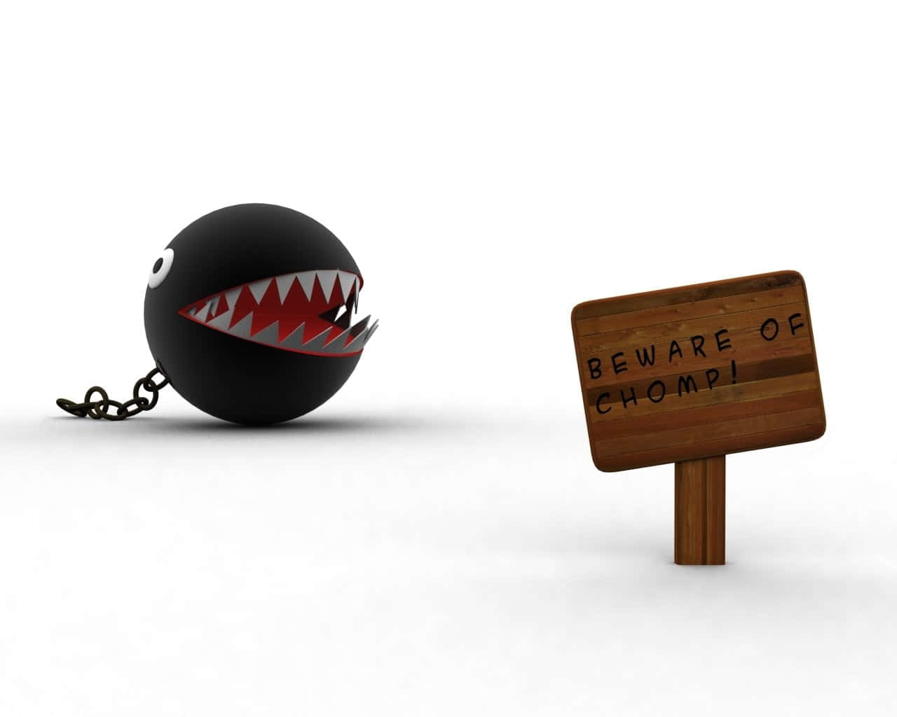 Chain Chomp, black spherical cartoon bomb, sharp red teeth, HD Desktop Wallpaper
