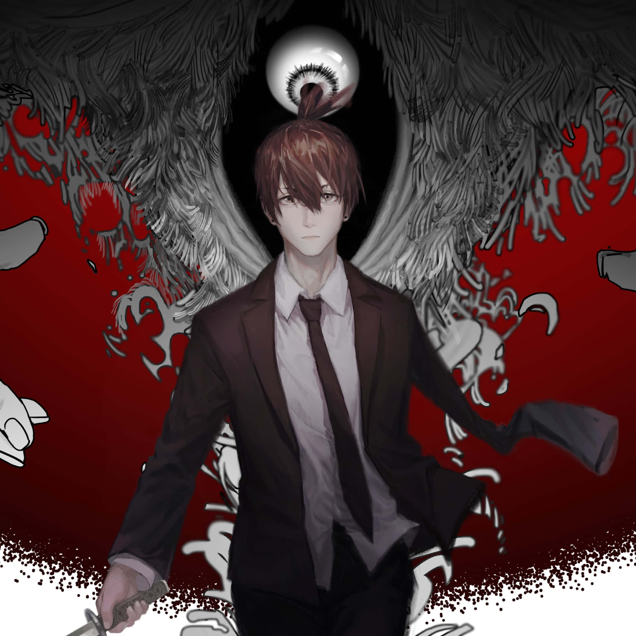 Aki Hayakawa, Chainsaw Man, blood red background, Full HD Desktop Wallpaper