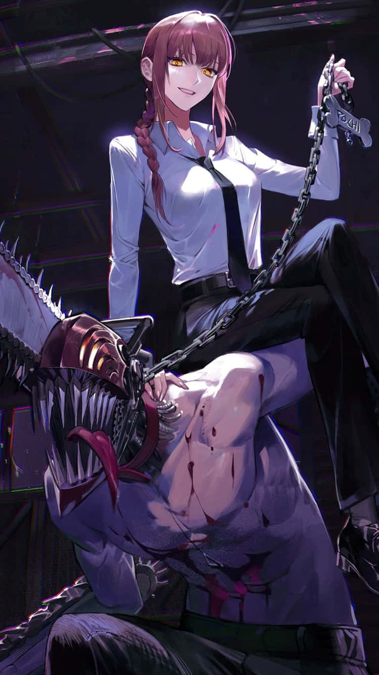 Chainsaw Man, pink-haired anime girl, chainsaw, HD Phone Wallpaper