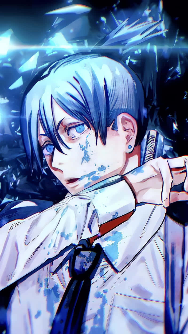 Chainsaw Man, anime character art, blue-haired anime boy, HD Phone Wallpaper