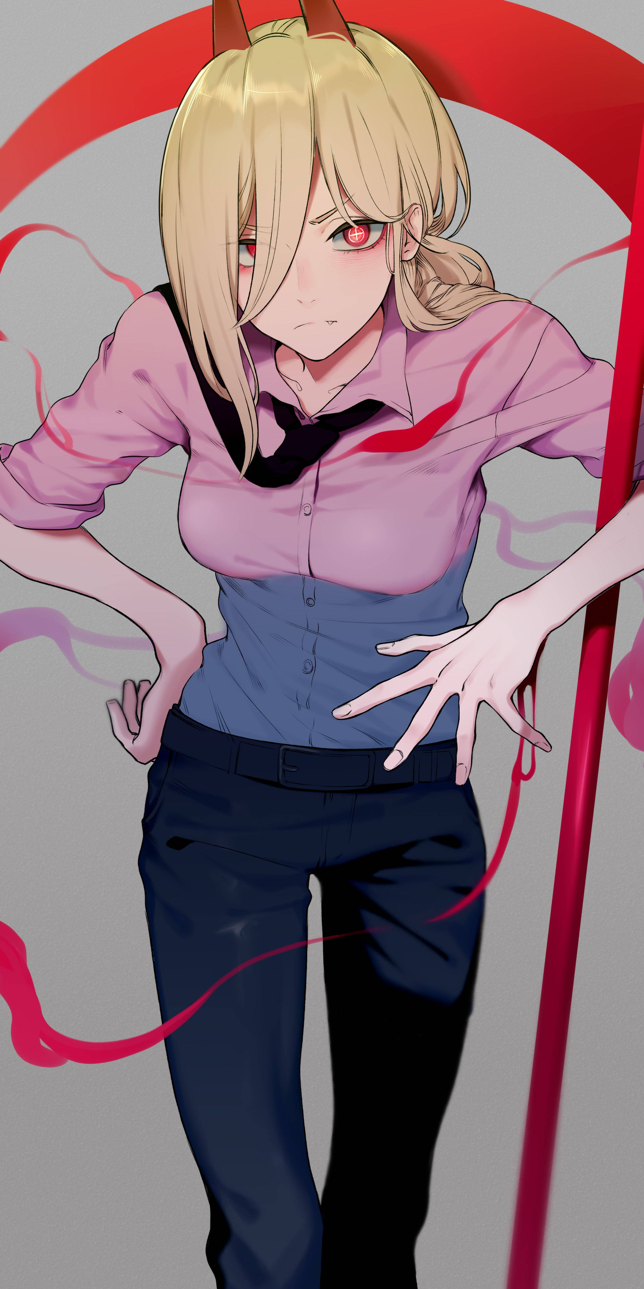 Chainsaw Man, red eyes, devil horns, 4K Phone Wallpaper