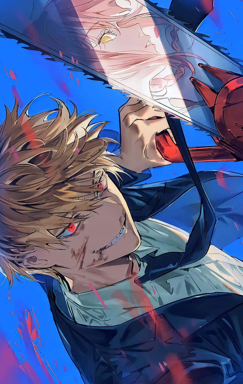Chainsaw Man, red eyes, spiky hair, SD Phone Wallpaper