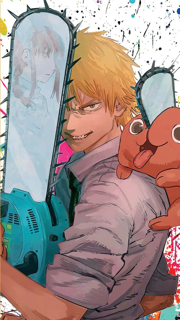 Chainsaw Man, blonde anime boy, chainsaw with a girl's face on the blade, HD Phone Wallpaper