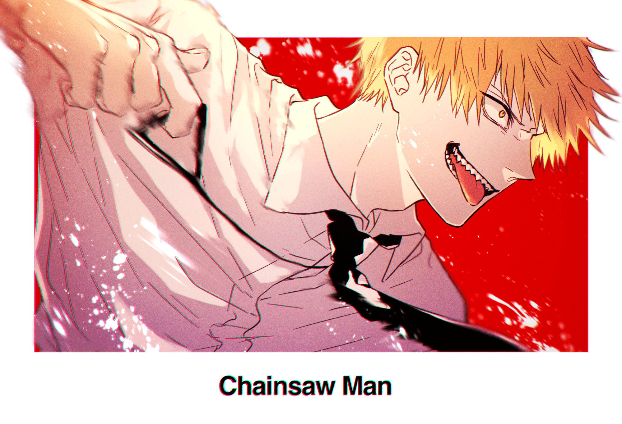 Chainsaw Man Denji, spiky blonde hair, vivid red background, Full HD Desktop Wallpaper