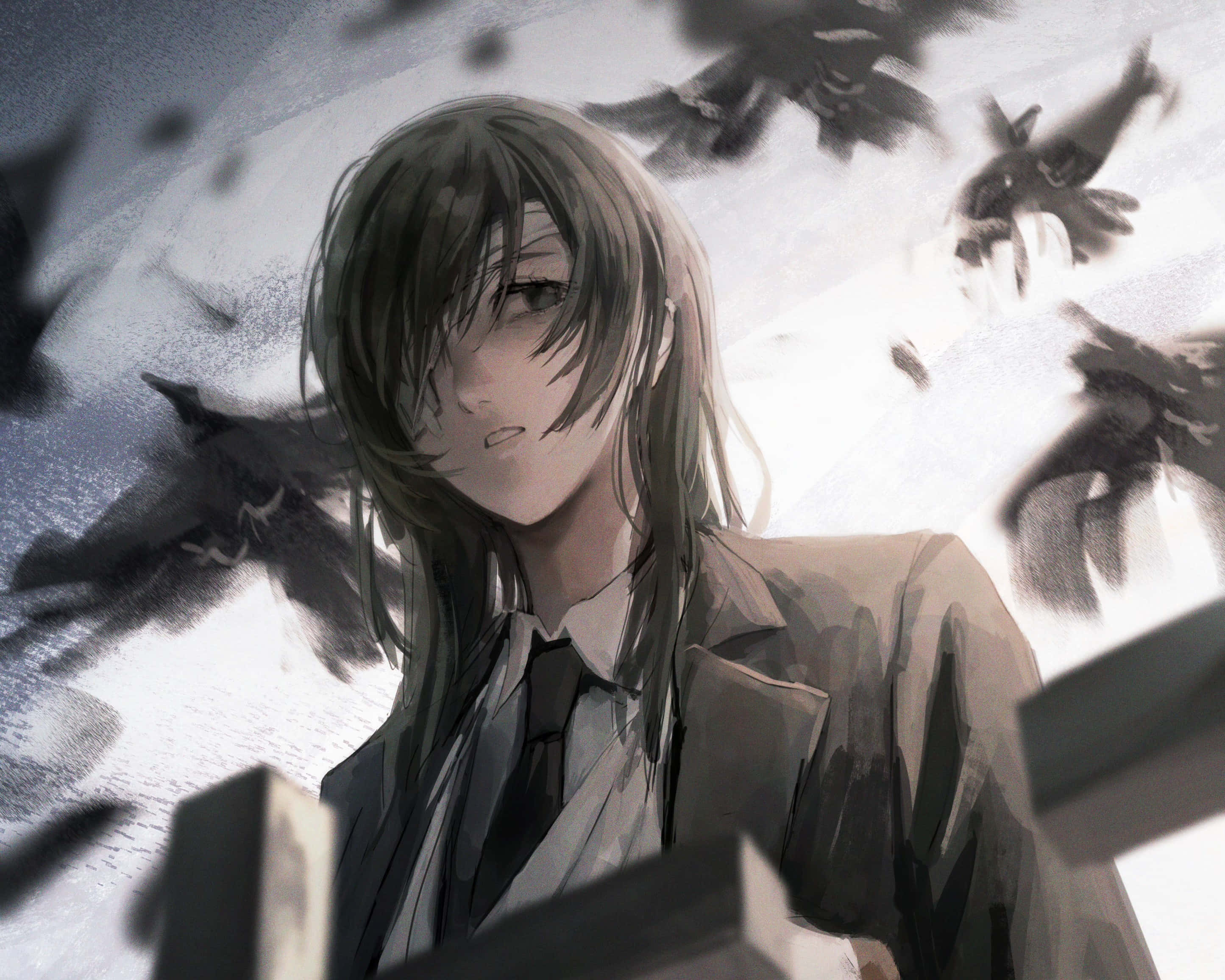 Himeno, Chainsaw Man, long dark hair, 2K Desktop Wallpaper