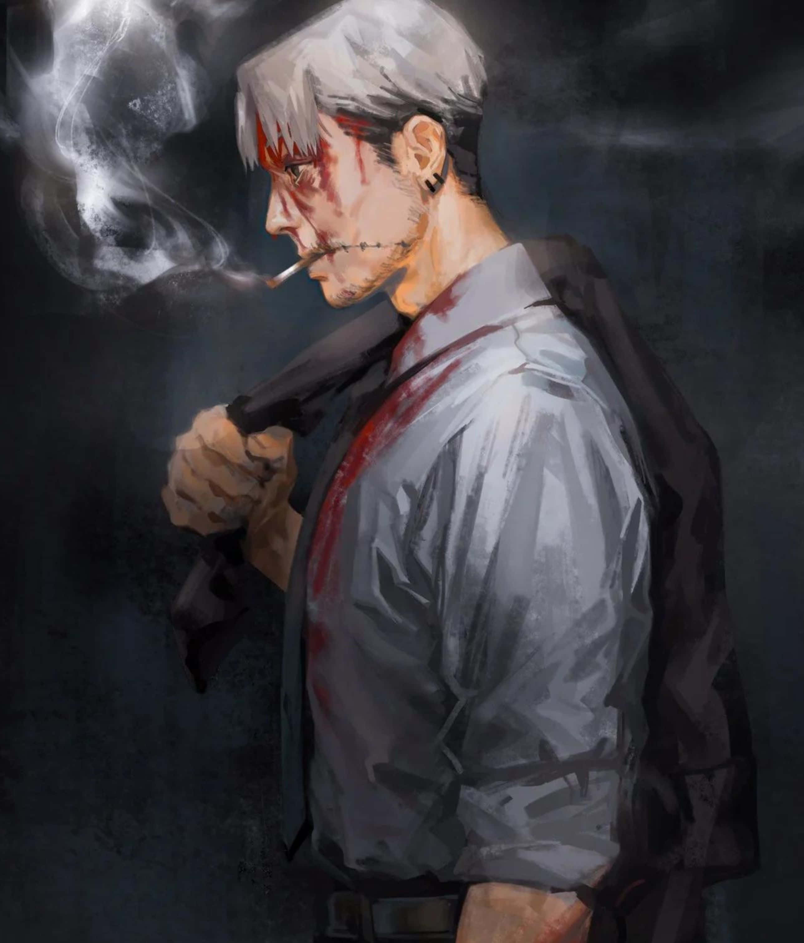 Kishibe, Chainsaw Man, white hair, 2K Phone Wallpaper