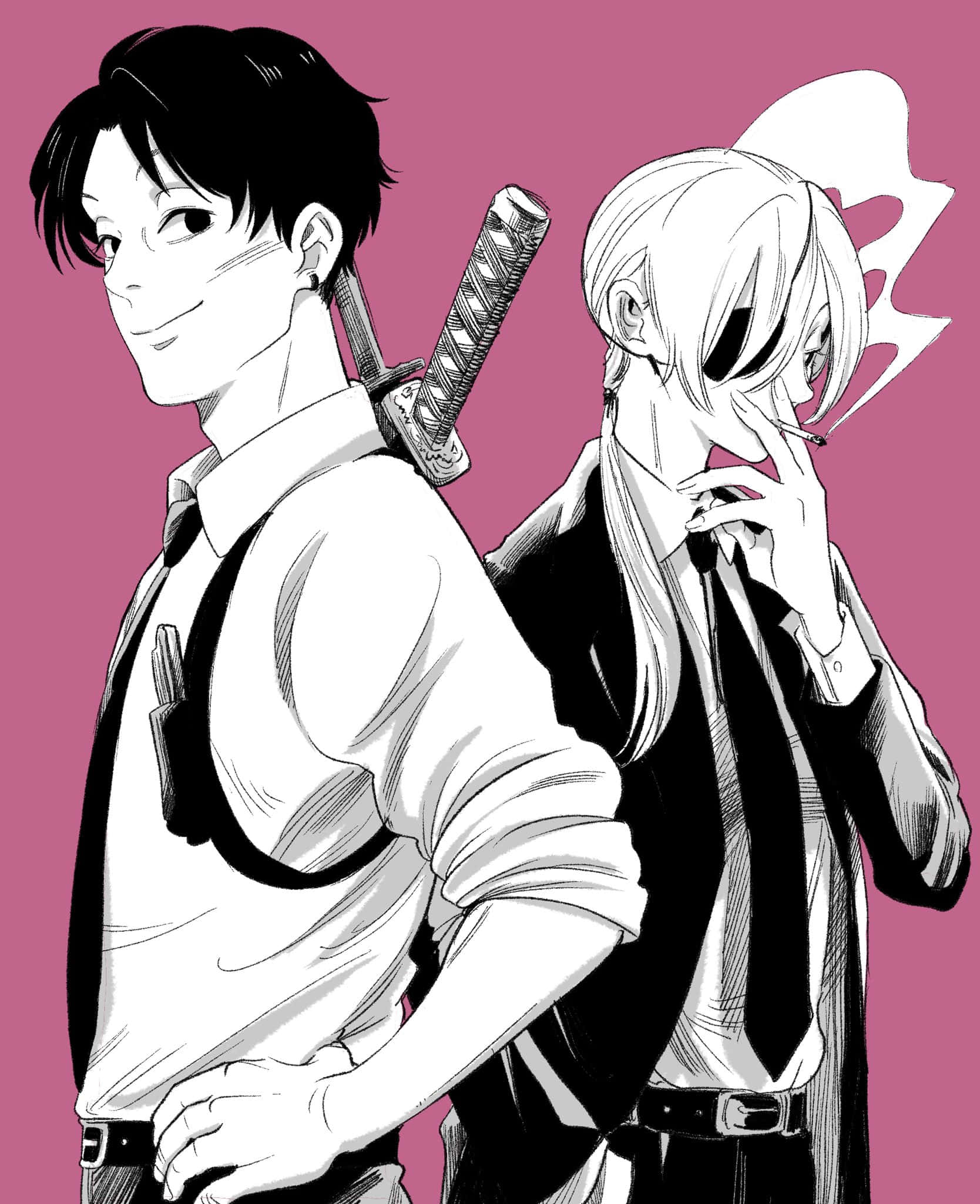 Chainsaw Man, Kishibe, pink background, Full HD Phone Wallpaper
