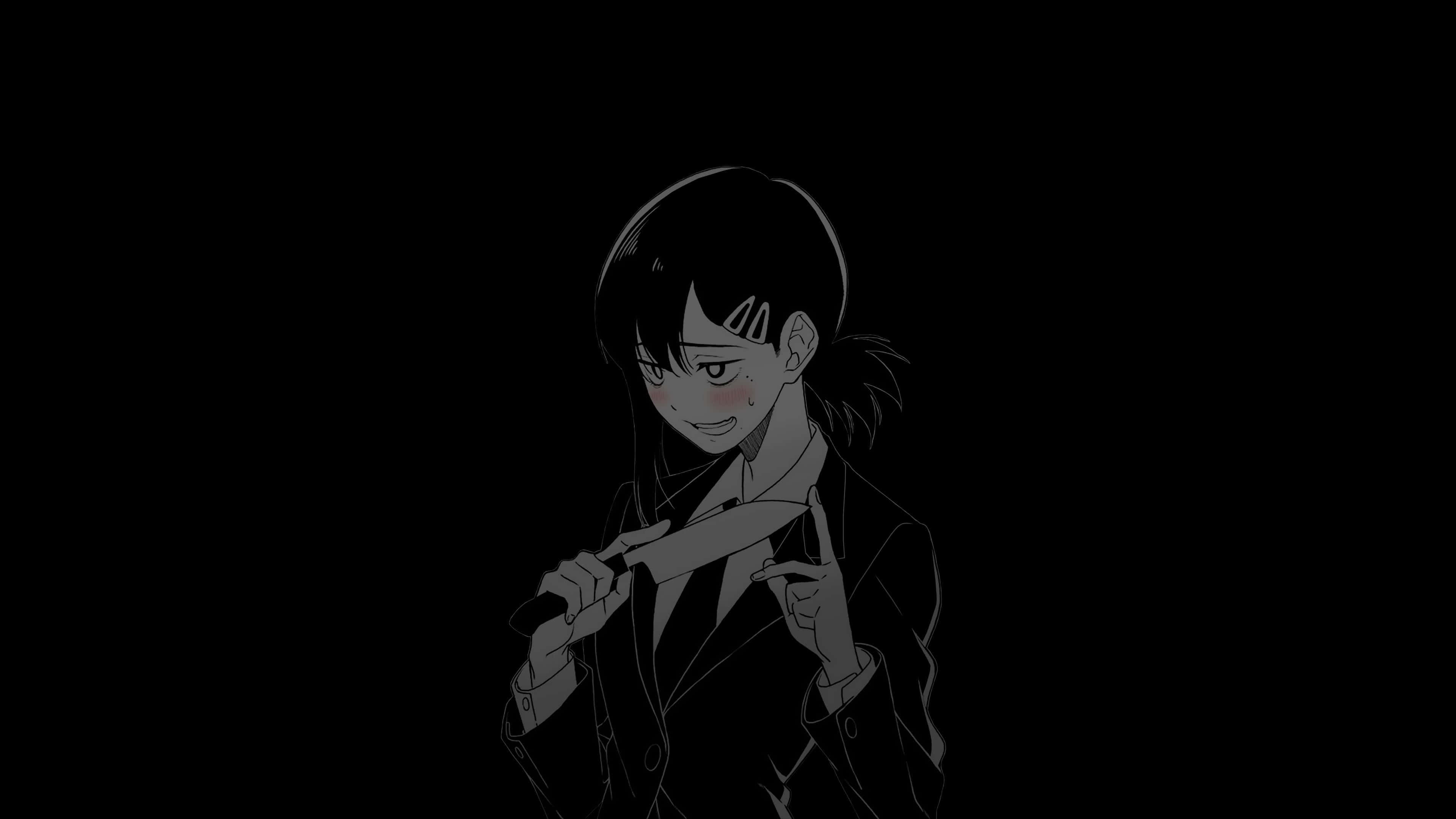 Kobeni Higashiyama, Chainsaw Man, monochrome, 4K Desktop Wallpaper
