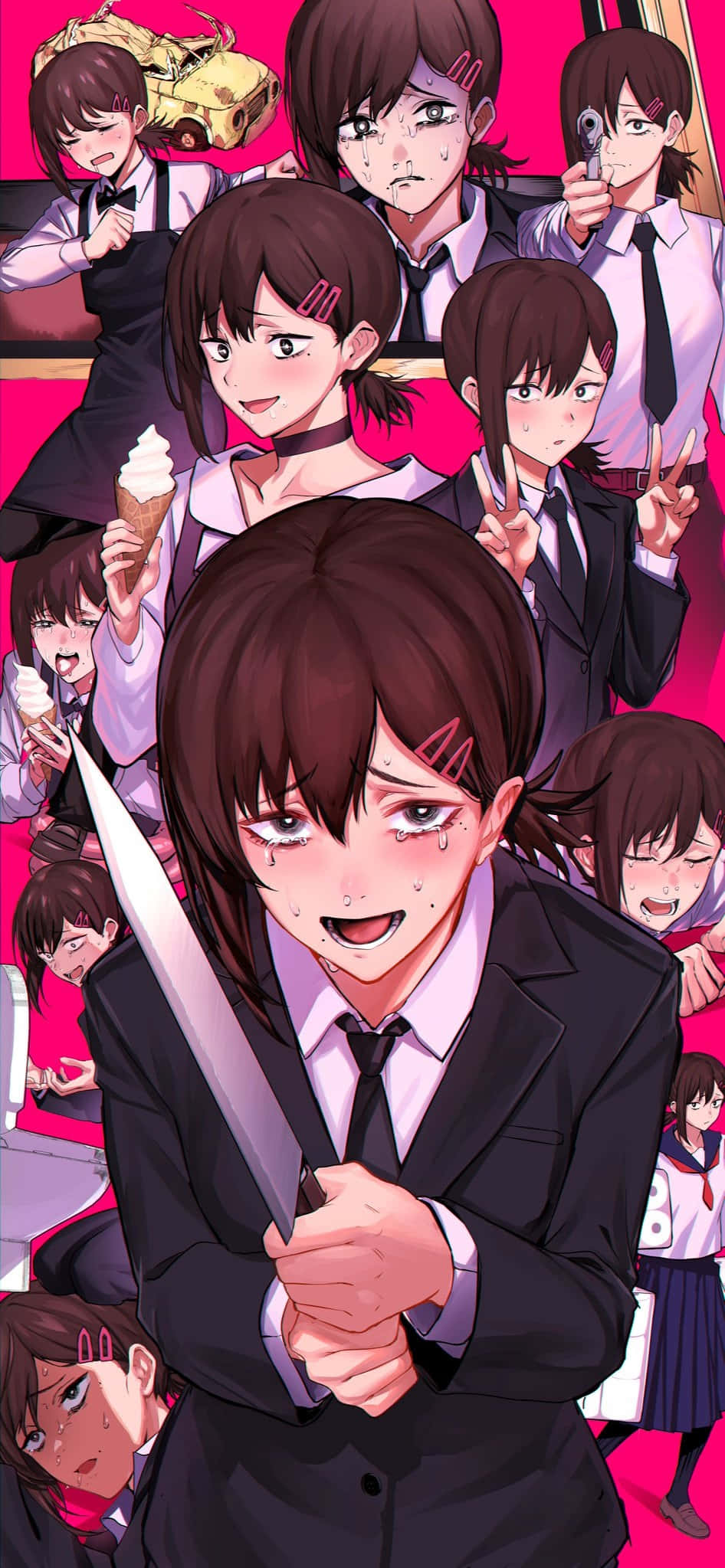 Kobeni Higashiyama, Chainsaw Man, black suit, Full HD Phone Wallpaper
