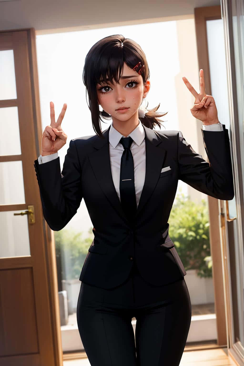 Kobeni Higashiyama, Chainsaw Man, peace sign, HD Phone Wallpaper