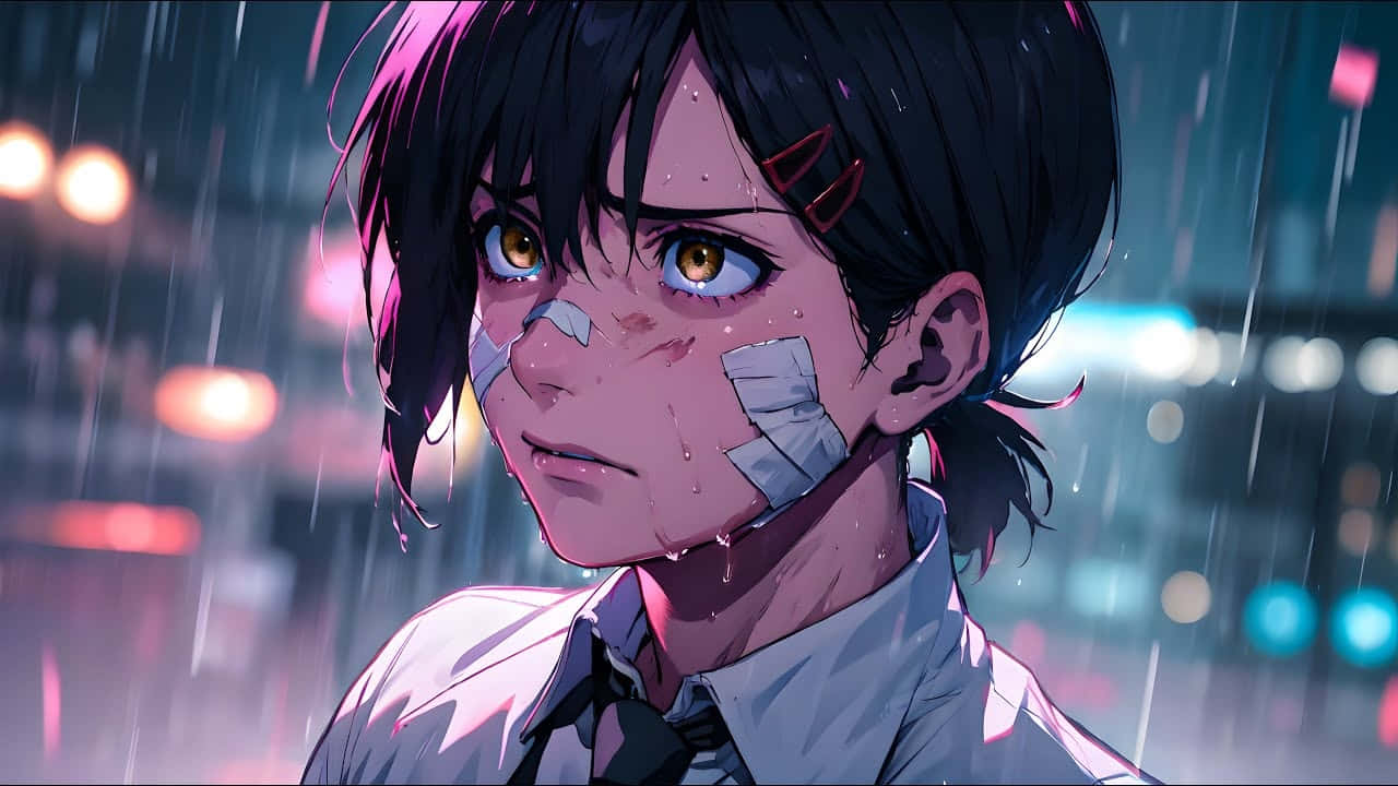 Kobeni Higashiyama, rain-drenched, taped cheeks, HD Desktop Wallpaper