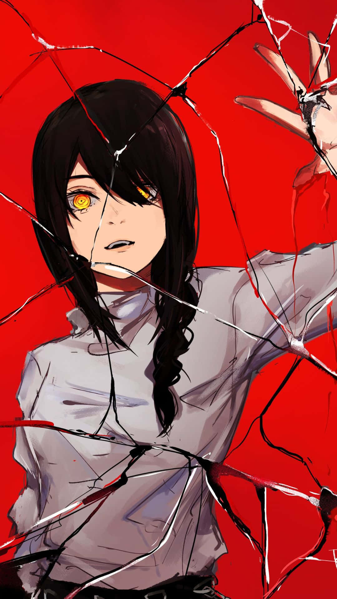Nayuta, Chainsaw Man, glowing yellow eyes, Full HD Phone Wallpaper