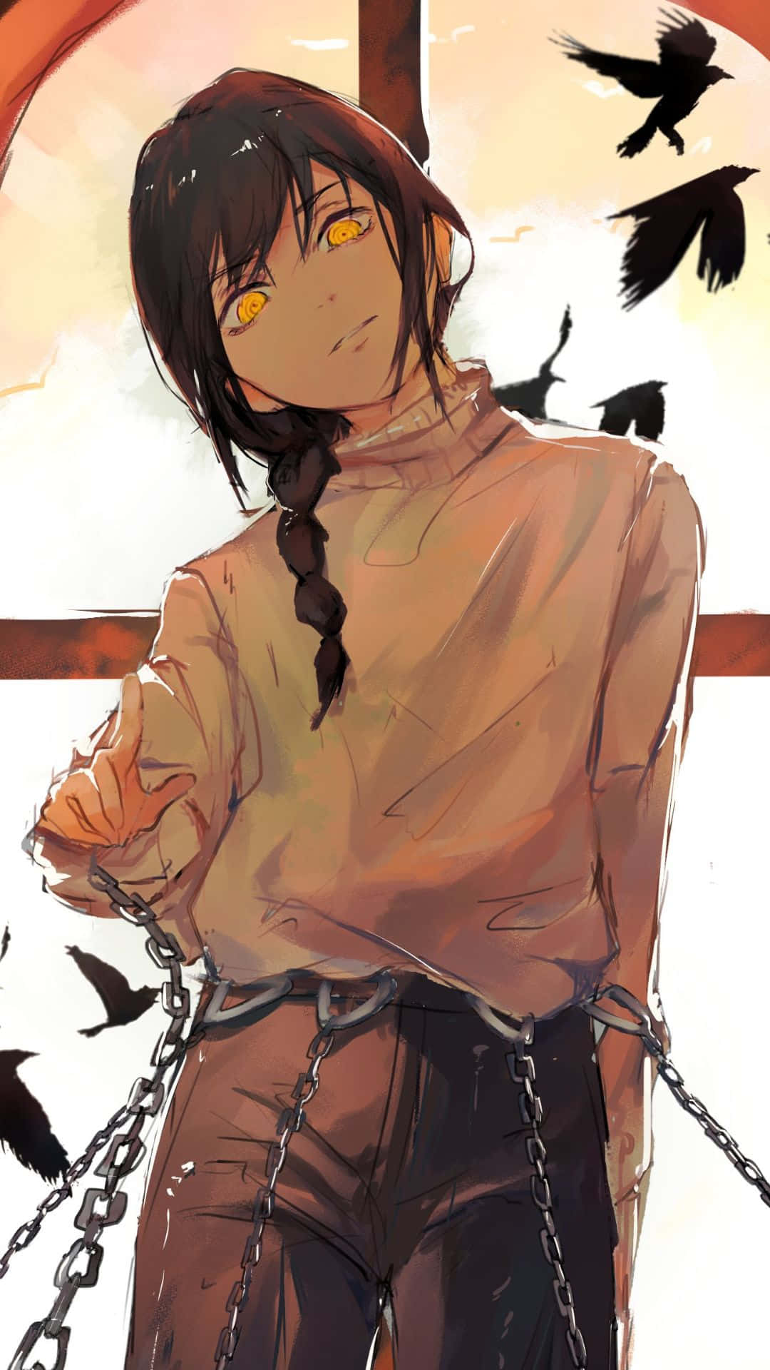Chainsaw Man Nayuta, glowing yellow eyes, braided hair, Full HD Phone Wallpaper