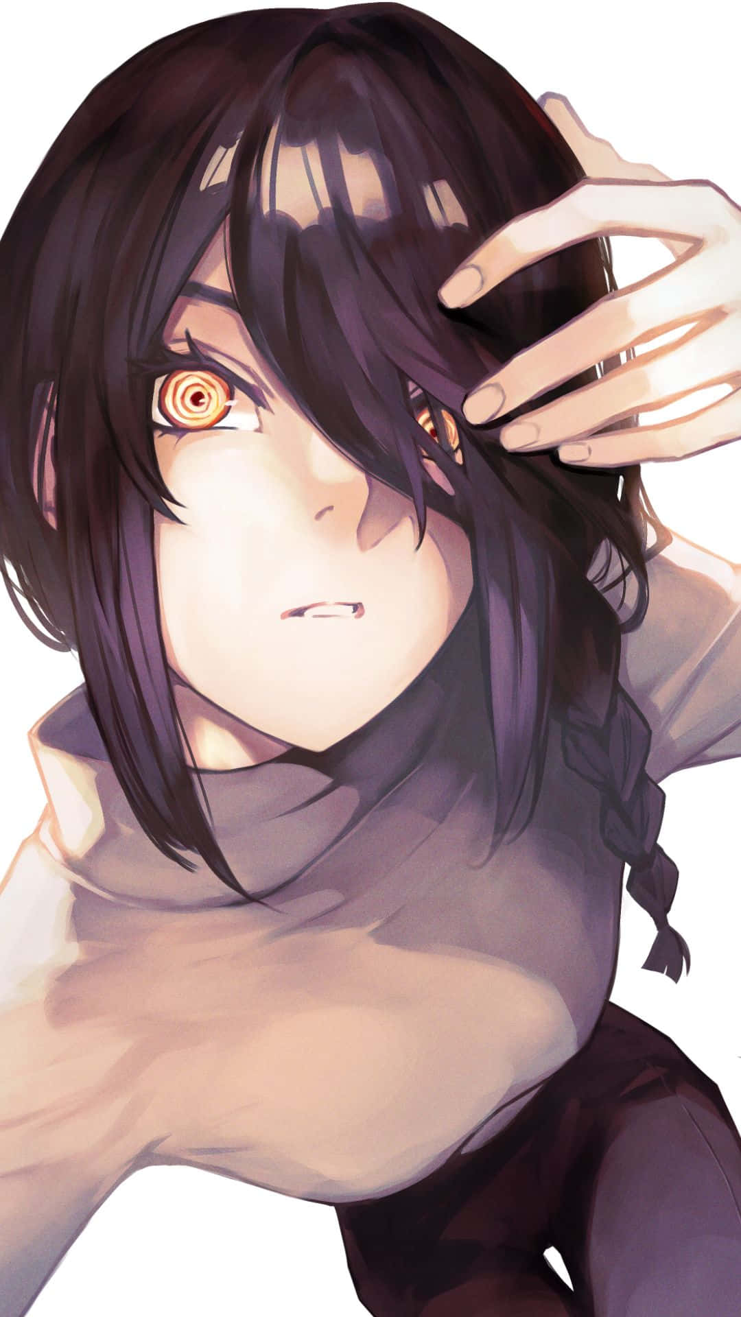 Chainsaw Man Nayuta, dark hair, glowing orange eyes, Full HD Phone Wallpaper