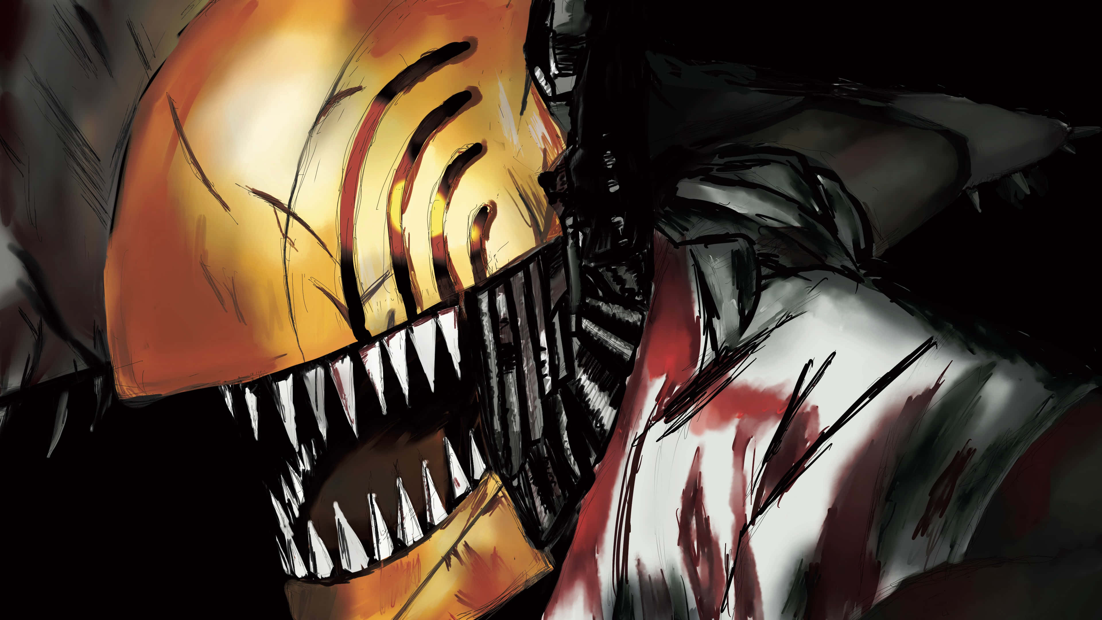 Chainsaw Man, golden helmet, sharp teeth, 4K Desktop Wallpaper