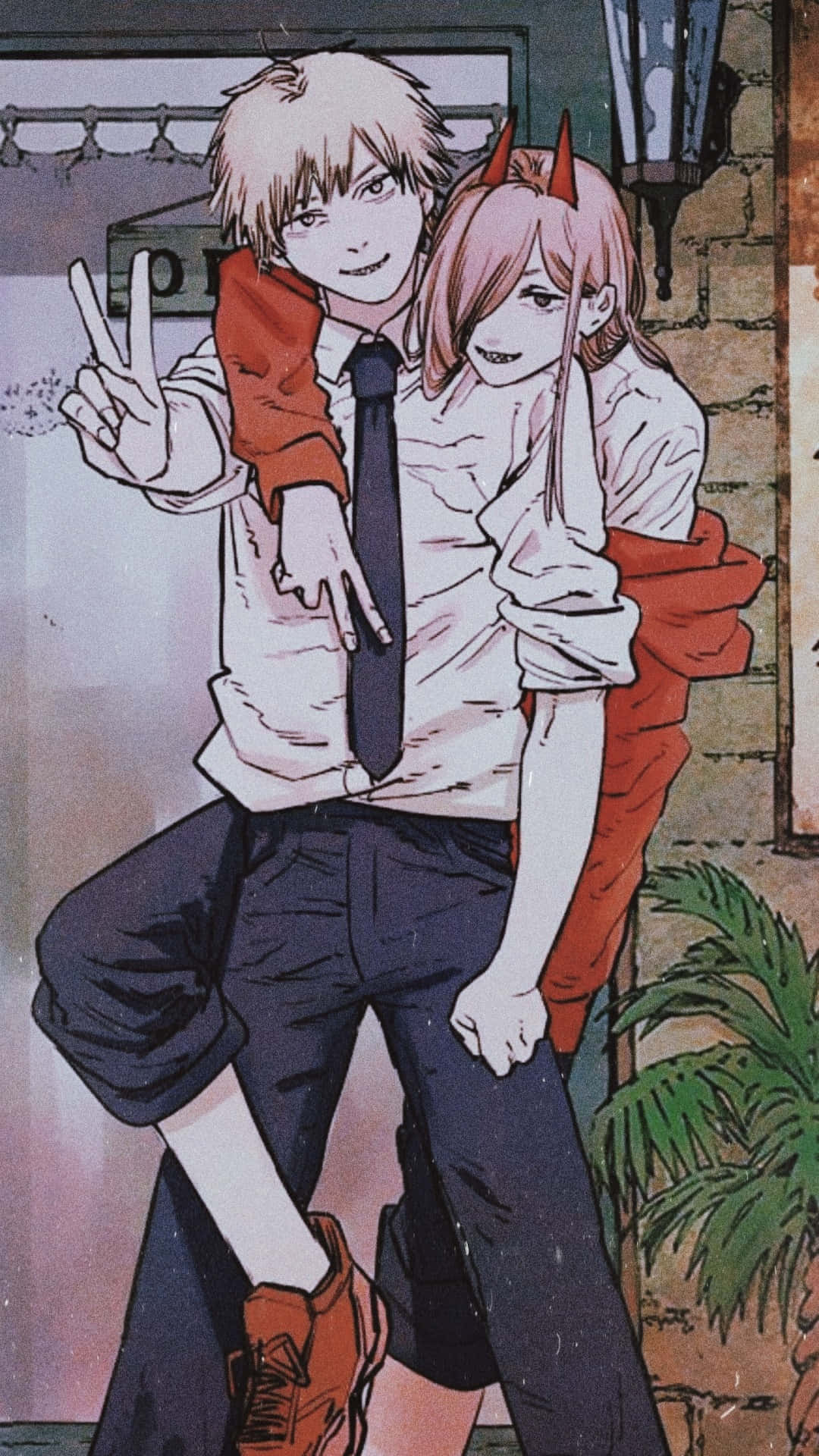 Chainsaw Man, red horns, urban alleyway, Full HD Phone Wallpaper