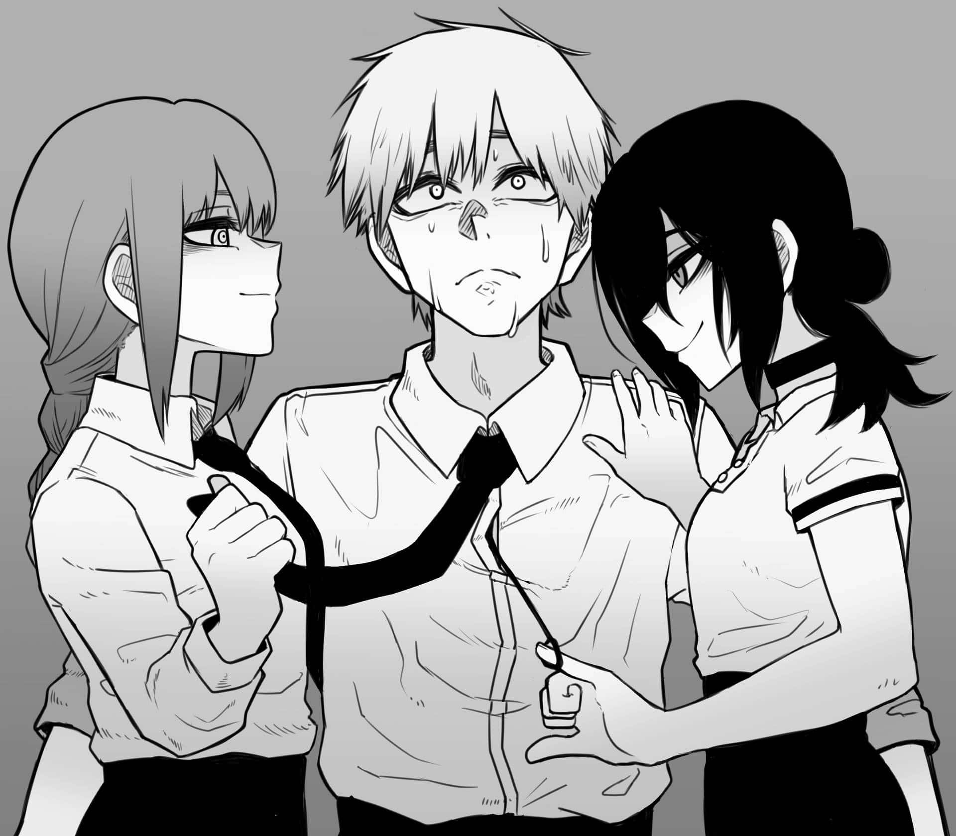 Chainsaw Man, PFP, love triangle, Full HD Desktop Wallpaper