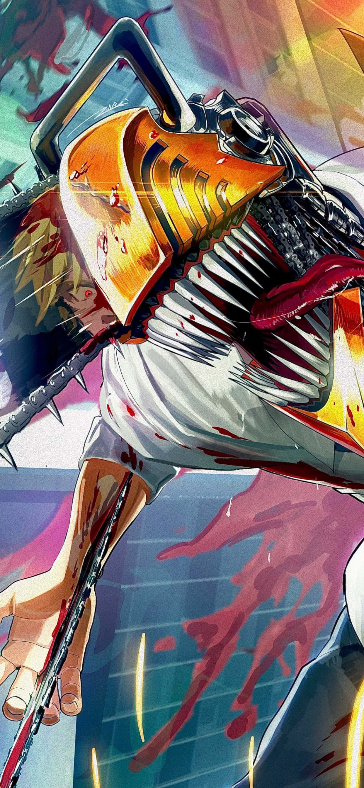 Chainsaw Man, chainsaw, neon colors, 2K Phone Wallpaper
