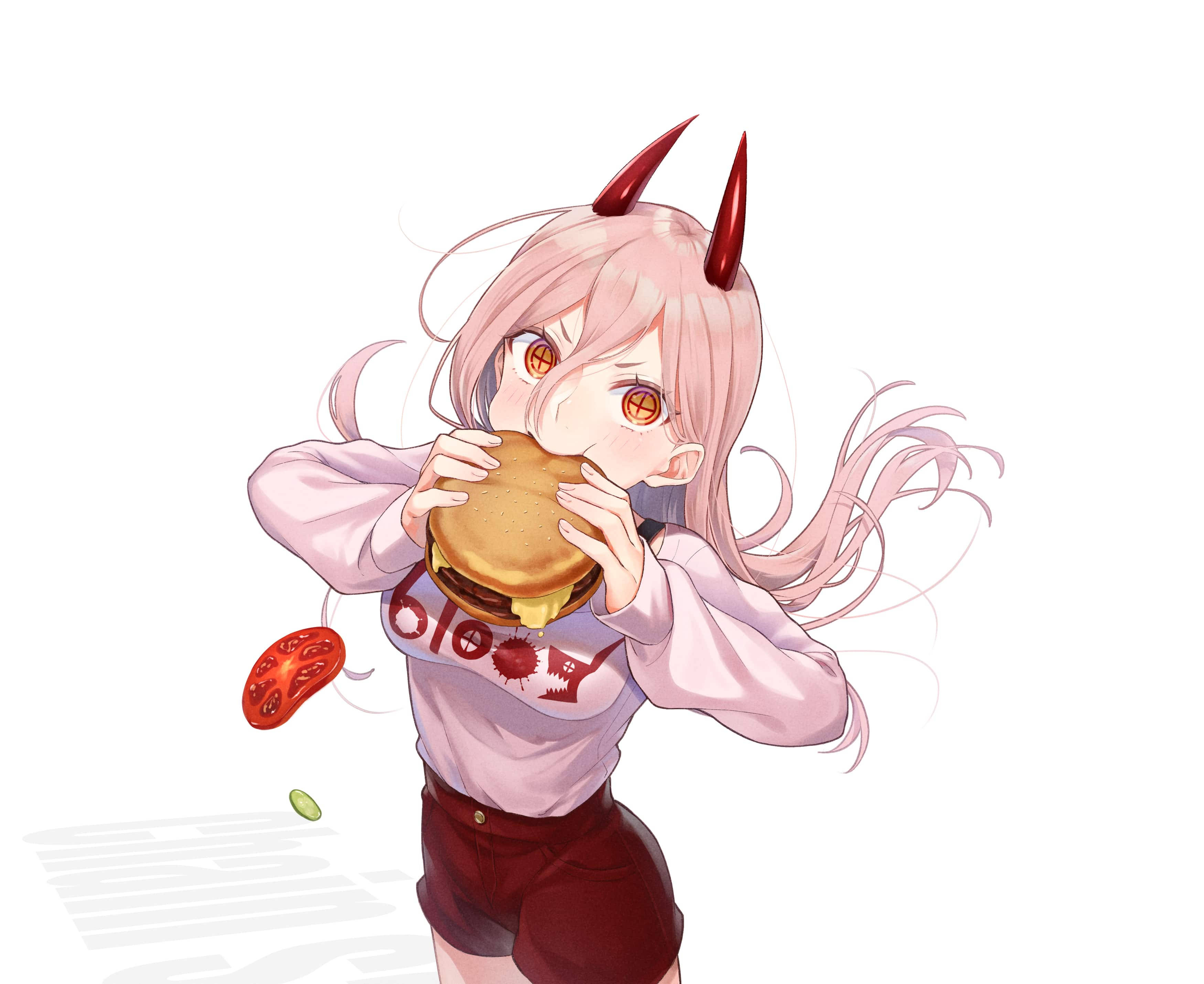 Chainsaw Man, pink-haired anime girl, red horns, 2K Desktop Wallpaper