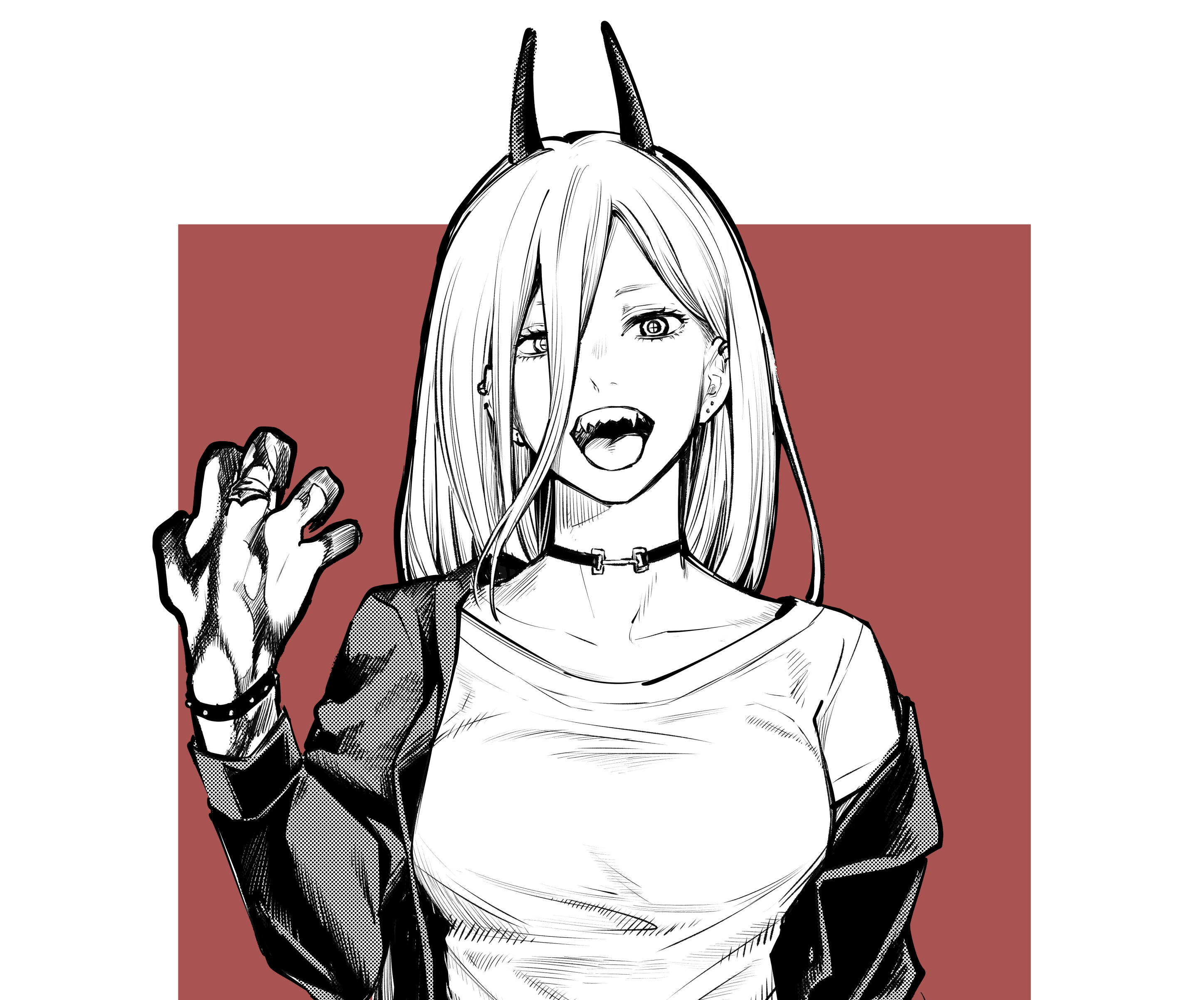 Chainsaw Man, devil horns, choker, 2K Desktop Wallpaper