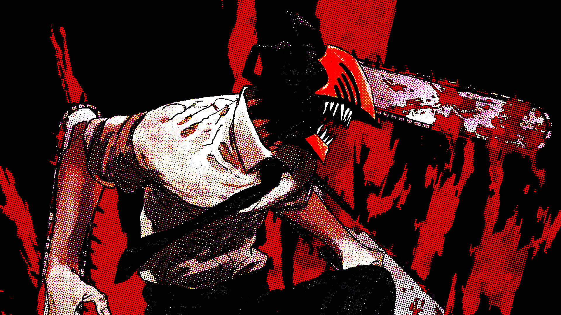 Chainsaw Man, red, chainsaw-wielding figure, Full HD Desktop Wallpaper